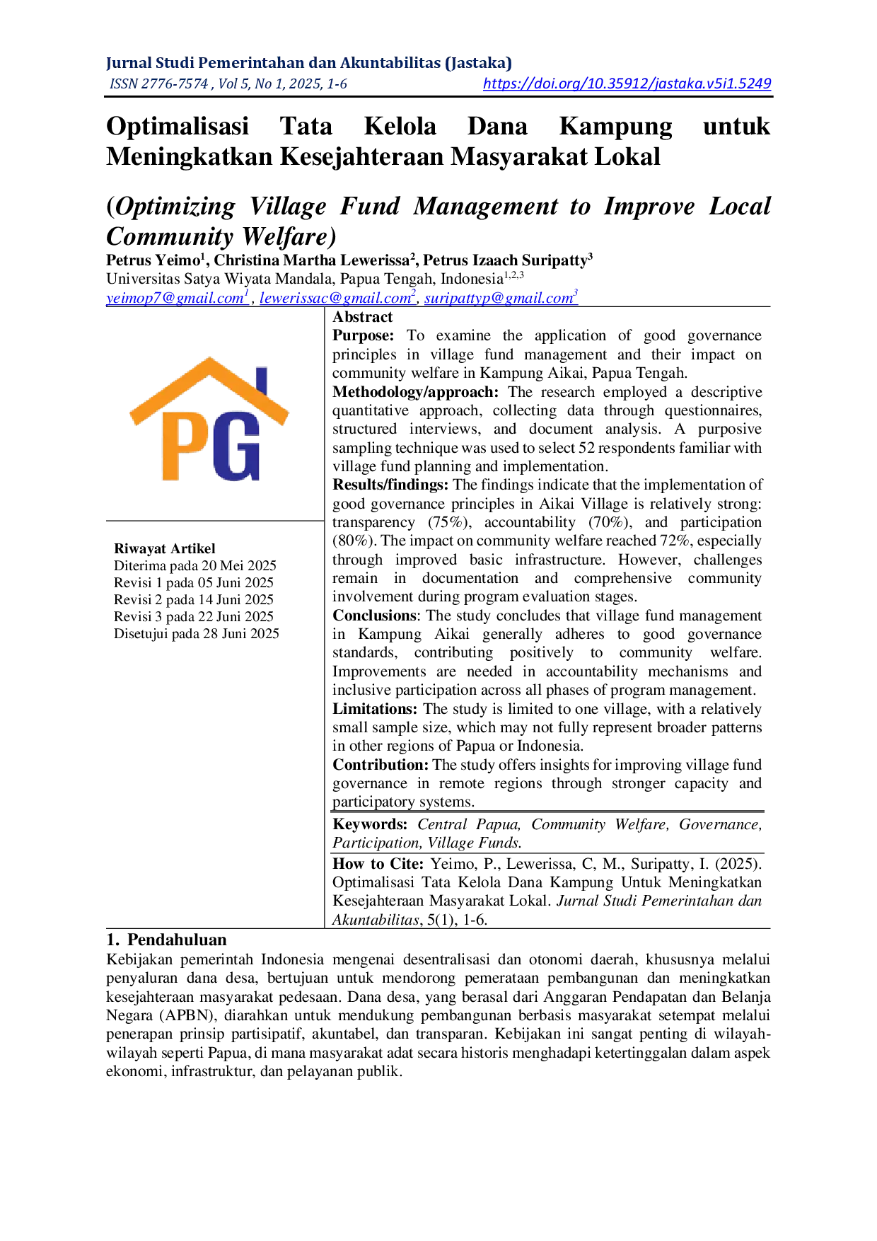 juris Optimalisasi Tata Kelola Dana Kampung untuk Meningkatkan Kesejahteraan Masyarakat Lokal