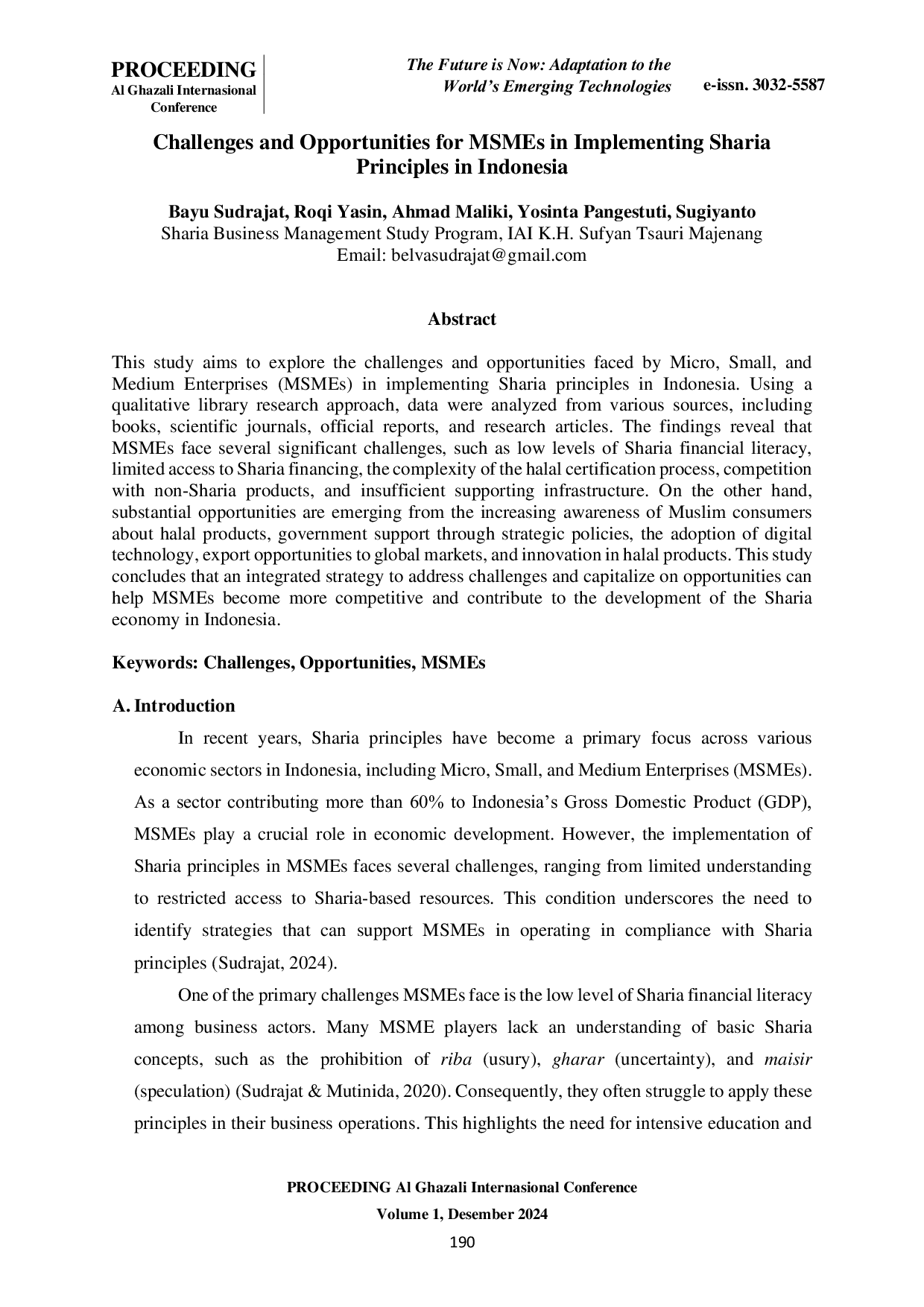 JURIS Challenges and Opportunities for MSMEs in Implementing Sharia Principles in Indonesia