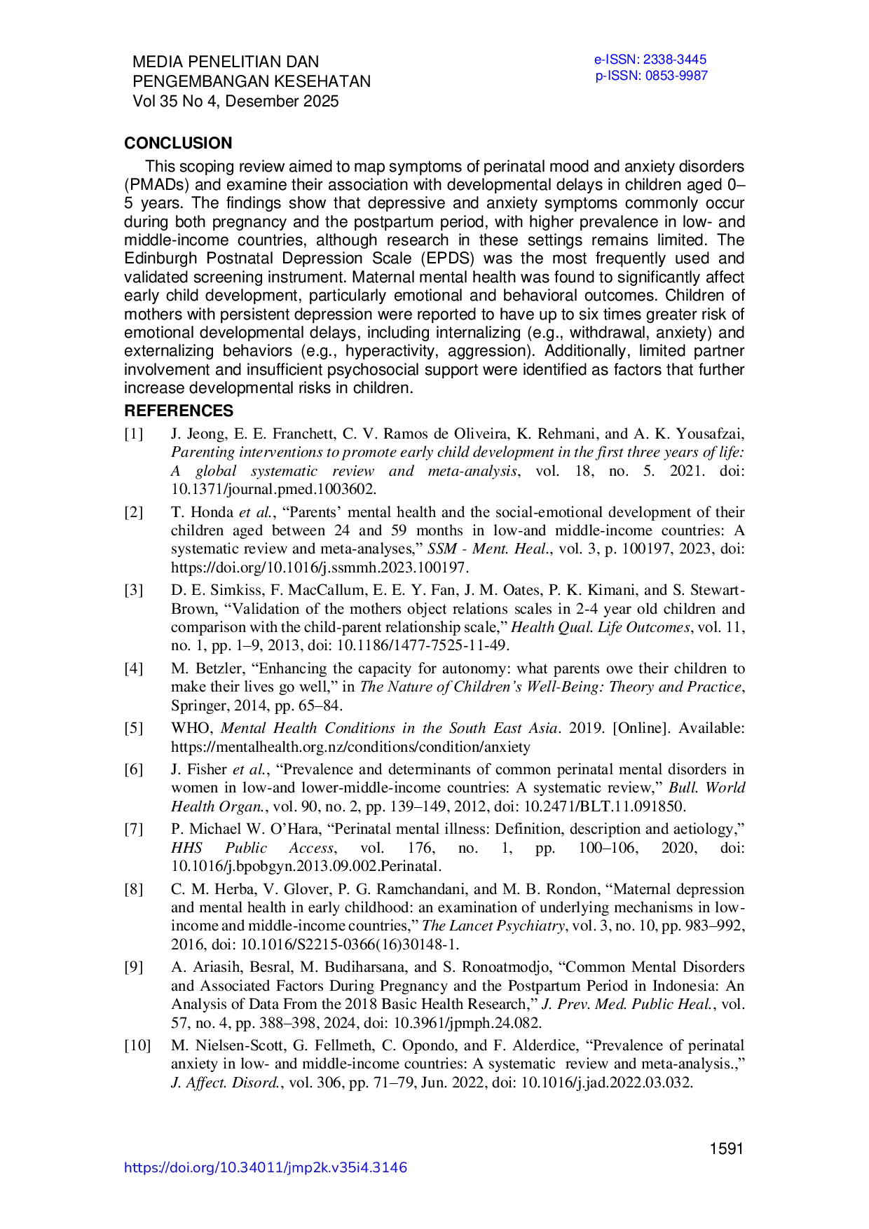 JURIS Gangguan Mood dan Kecemasan Perinatal dan Hasil Perkembangan pada Balita Scoping Review