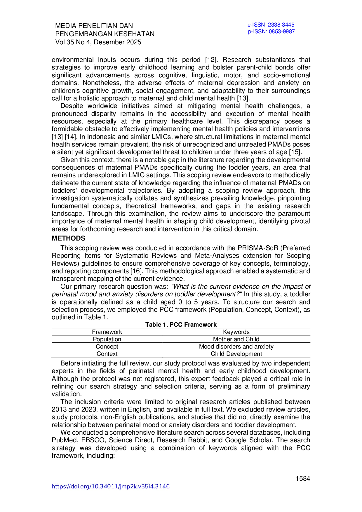 JURIS Gangguan Mood dan Kecemasan Perinatal dan Hasil Perkembangan pada Balita Scoping Review
