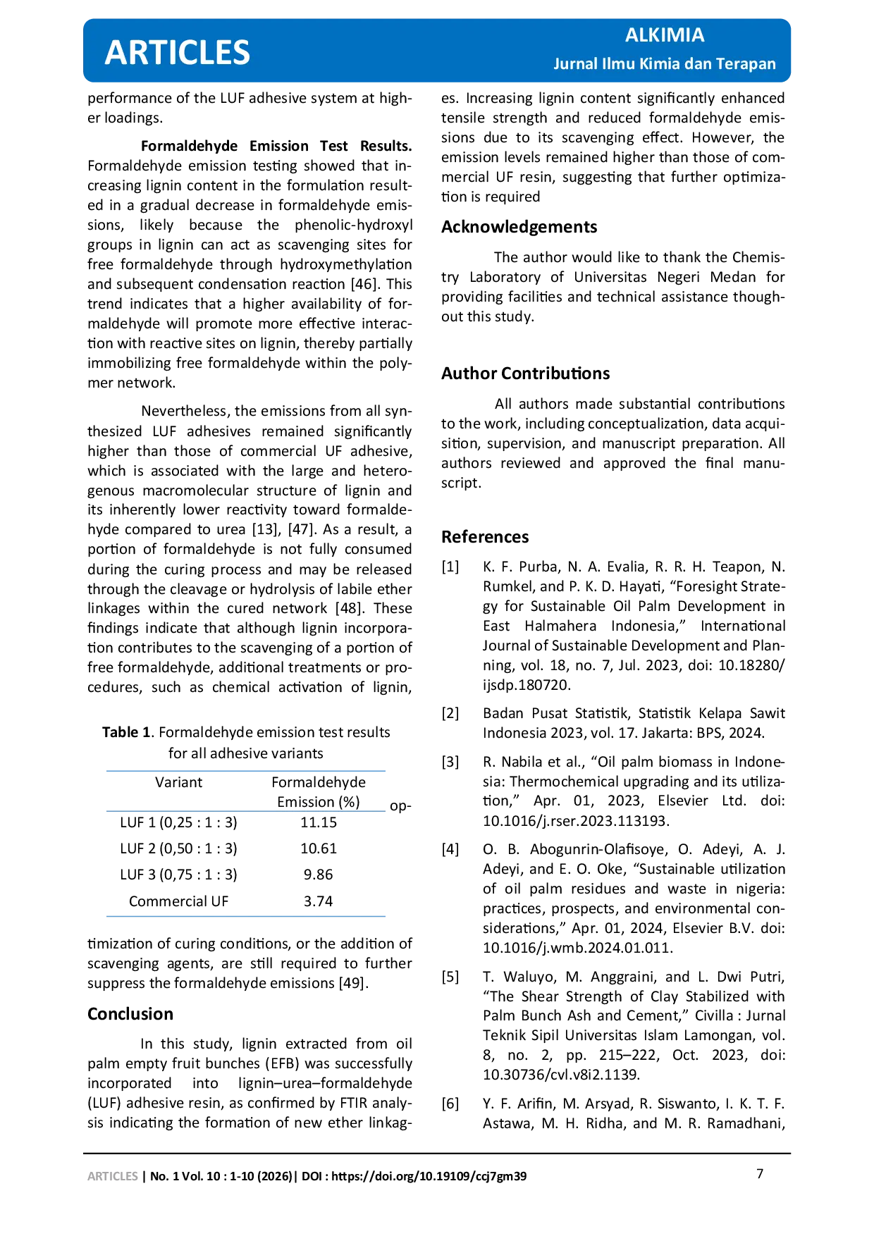 JURIS Synthesis of Lignin Urea Formaldehyde LUF Wood Adhesive Based on Lignin Extracted from Oil Palm Empty Fruit Bunches EFB
