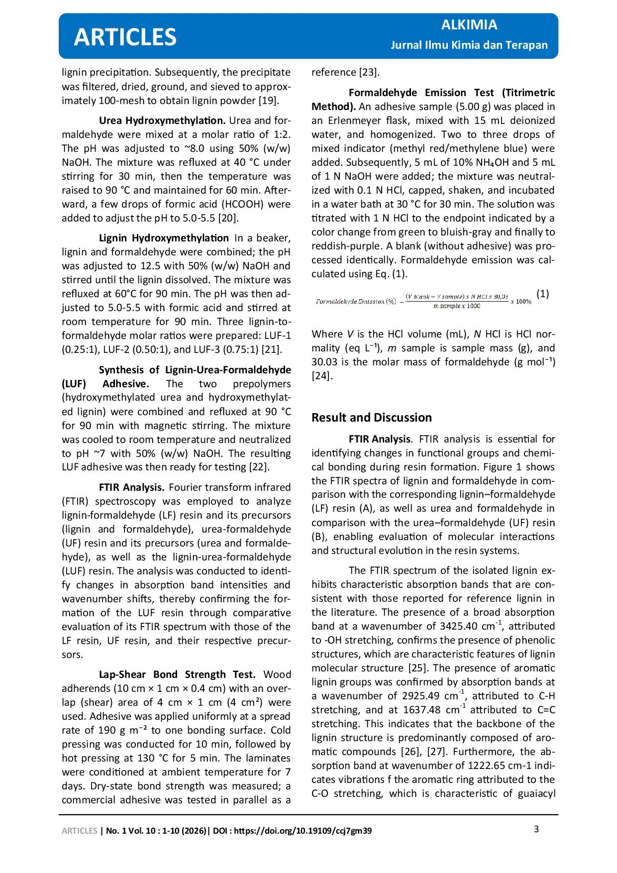 JURIS Synthesis of Lignin Urea Formaldehyde LUF Wood Adhesive Based on Lignin Extracted from Oil Palm Empty Fruit Bunches EFB