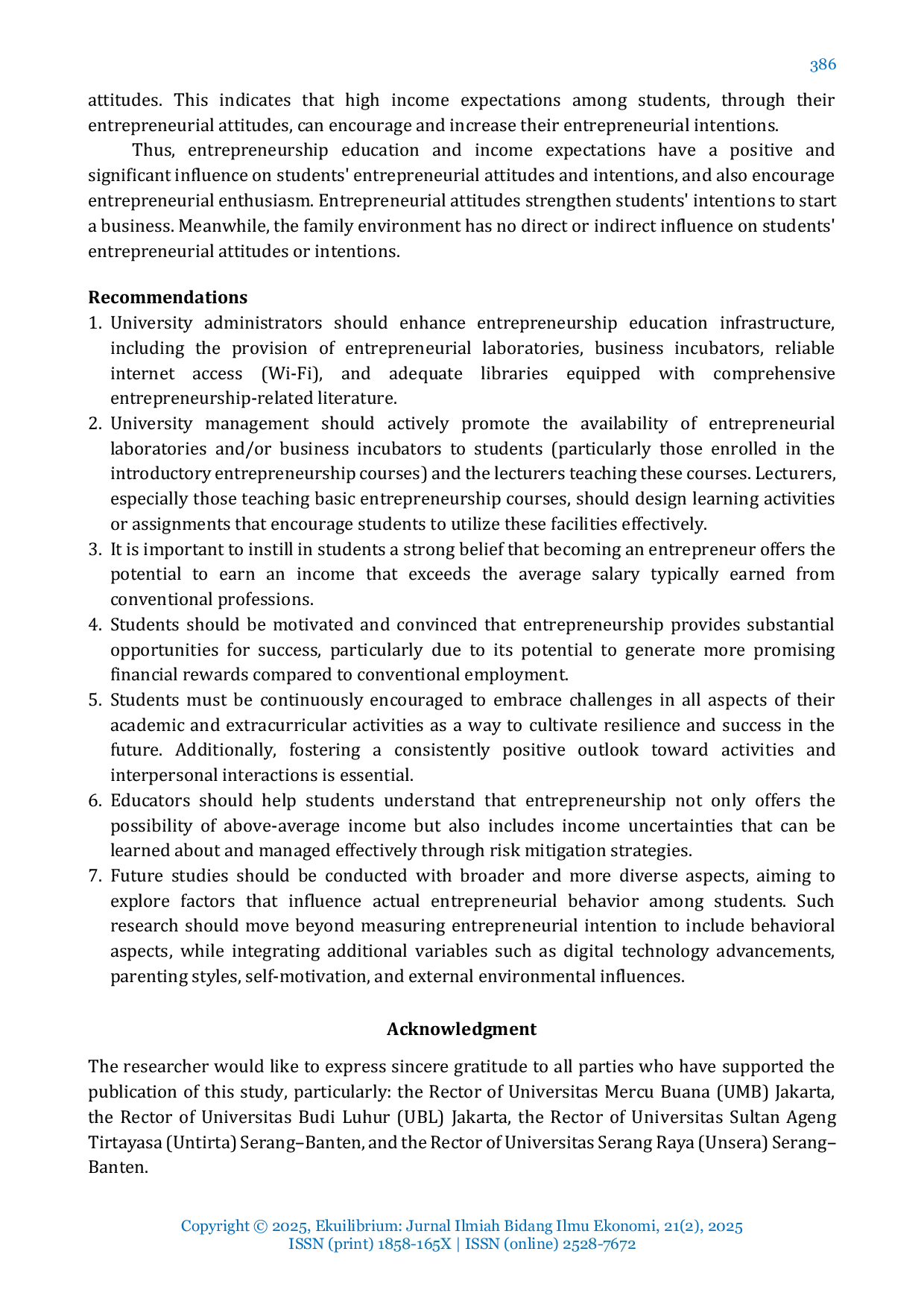 JURIS The Synergy of Entrepreneurship Education Family Environment and Income Expectations A Key to Shaping Entrepreneurial Attitudes and Intentions Among the Millennial Generation