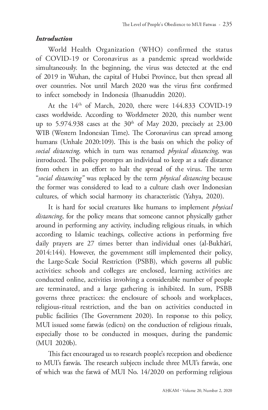 juris The Level of People s Obedience to MUI Fatwas COVID 19 Bank Interest and Interfaith Marriage