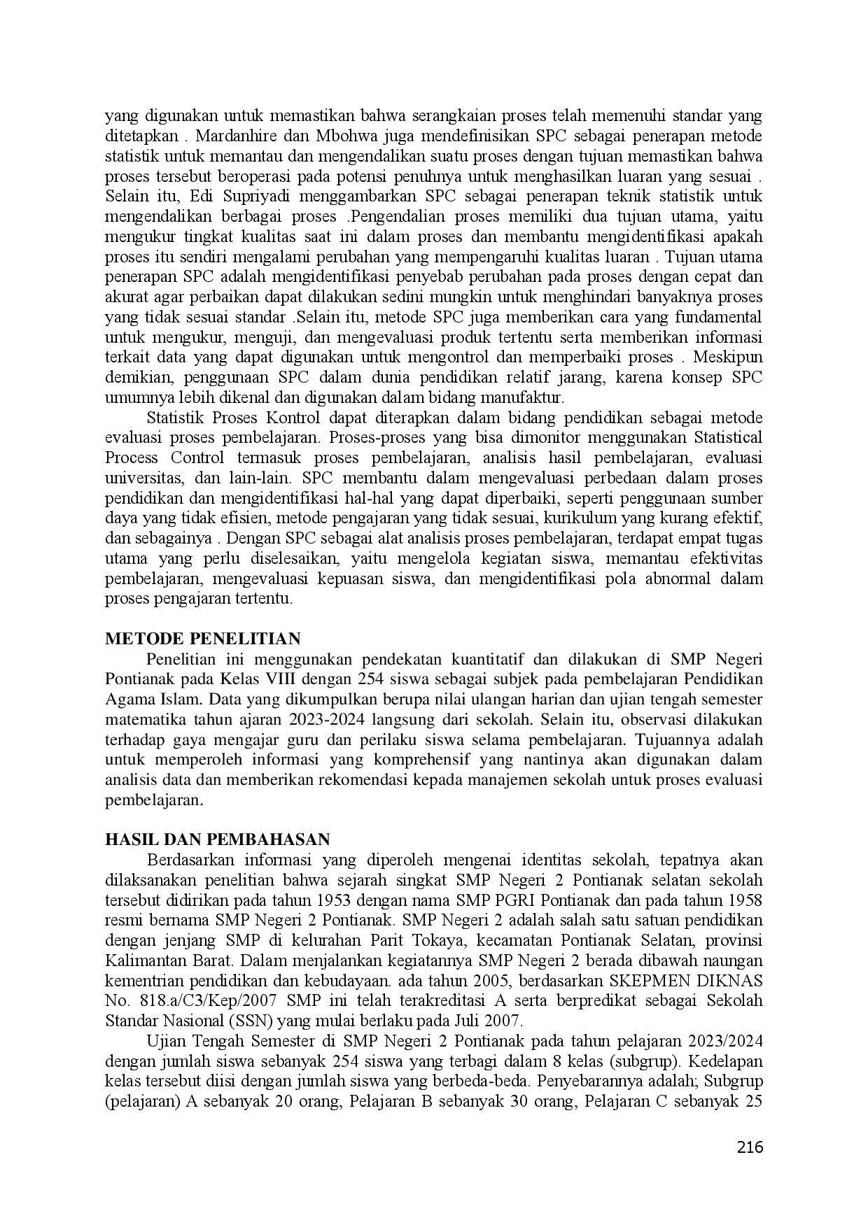 juris Penerapan Statistik Proses Kontrol Spc Dalam Mengevaluasi Pembelajaran Pendidikan Agama Islam Di Smp 2 Pontianak