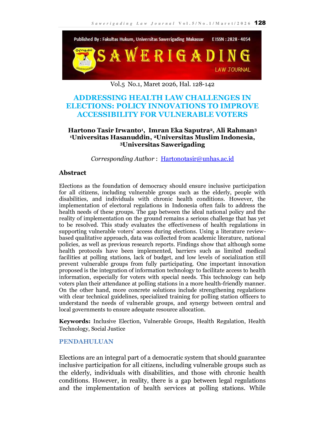 JURIS Addressing Health Law Challenges in Elections Policy Innovations to Improve Accessibility for Vulnerable Voters