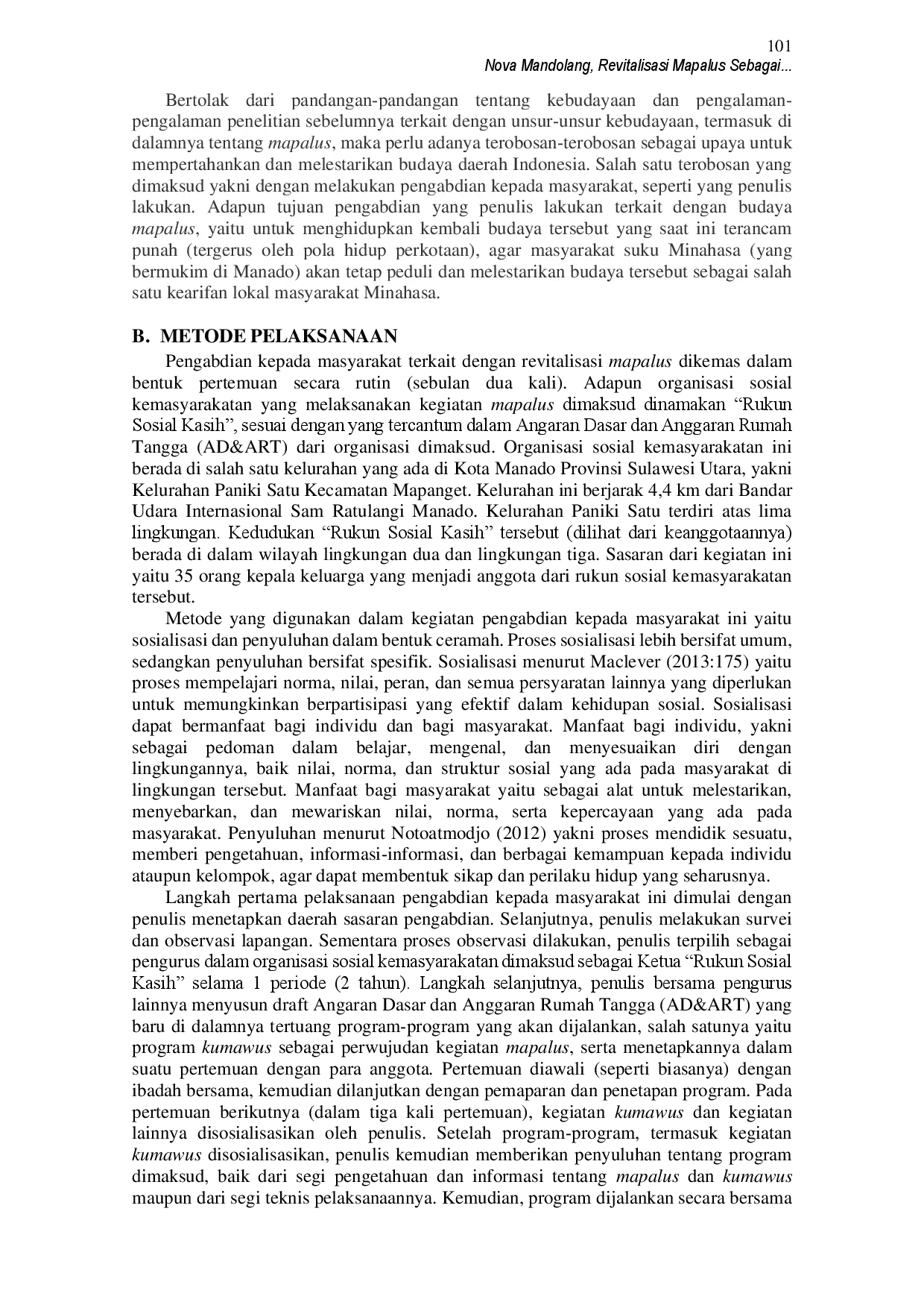 juris Revitalisasi Mapalus Sebagai Upaya Pemertahanan Budaya Minahasa di Manado Sulawesi Utara