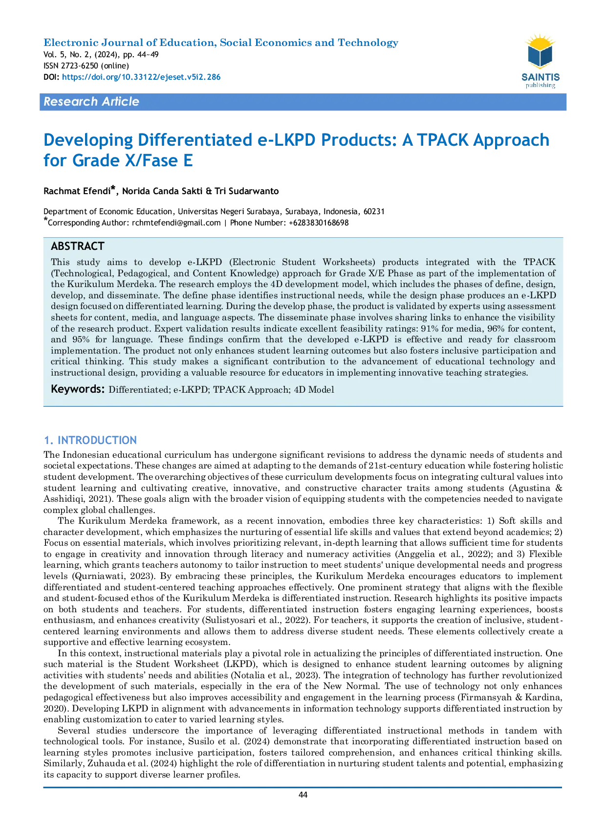 JURIS Developing Differentiated e LKPD Products A TPACK Approach for Grade X Fase E