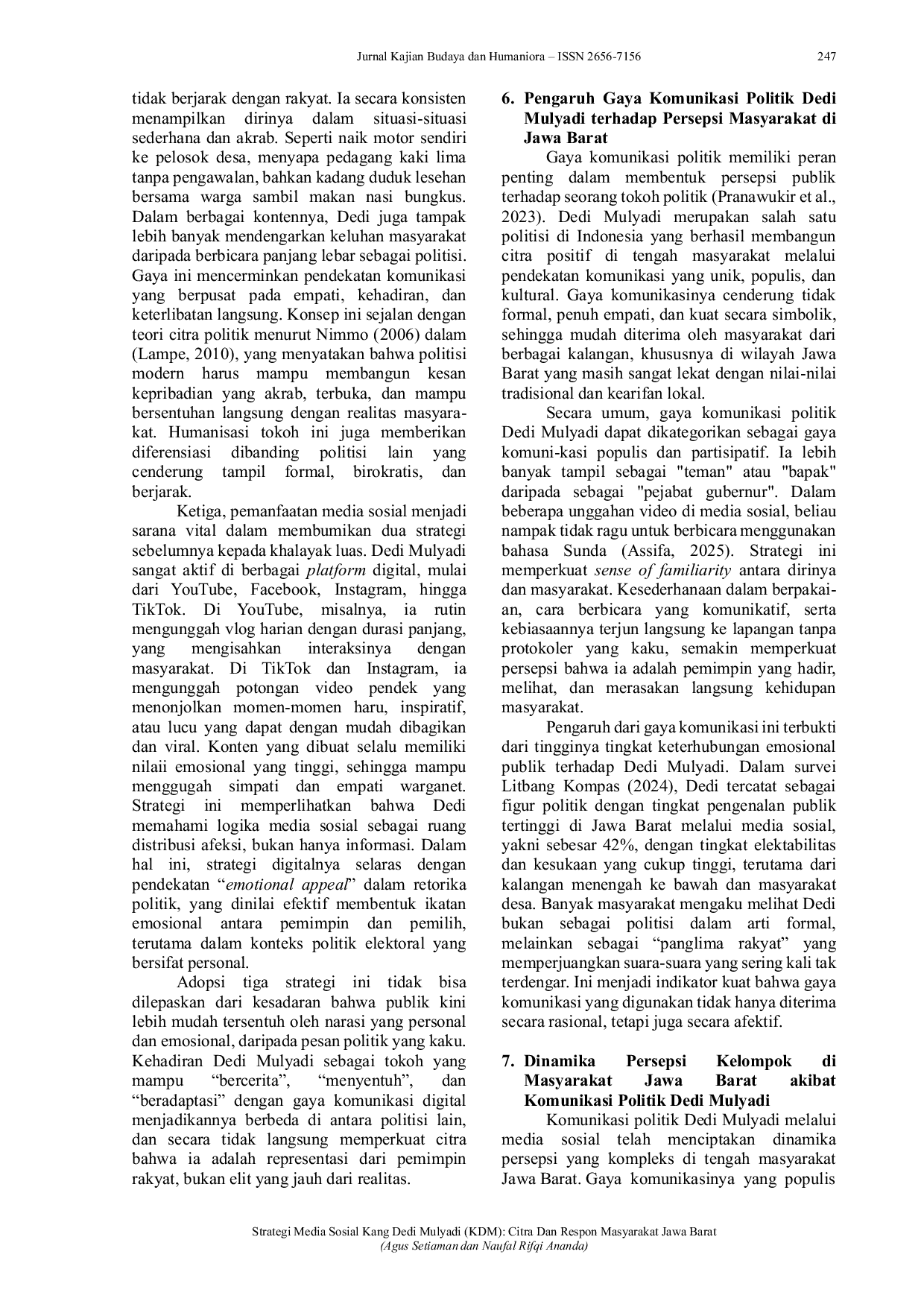 JURIS Strategi Media Sosial Kang Dedi Mulyadi KDM Citra dan Respon Masyarakat Jawa Barat