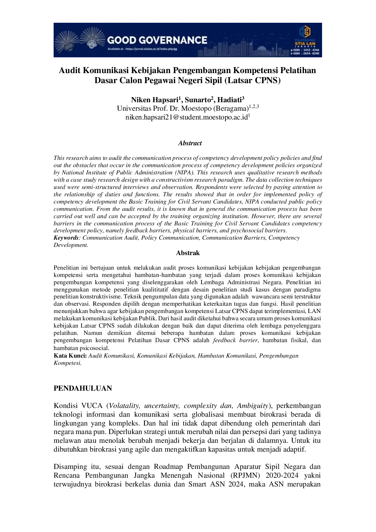 JURIS Audit Komunikasi Kebijakan Pengembangan Kompetensi Pelatihan Dasar Calon Pegawai Negeri Sipil Latsar CPNS