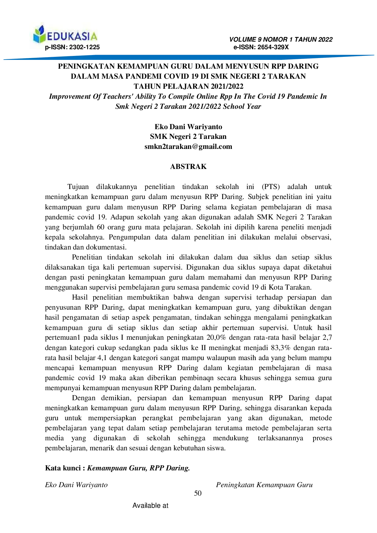 JURIS Peningkatan Kemampuan Guru Dalam Menyusun Rpp Daring Dalam Masa Pandemi Covid 19 Di Smk Negeri 2 Tarakan Tahun Pelajaran 2021 2022
