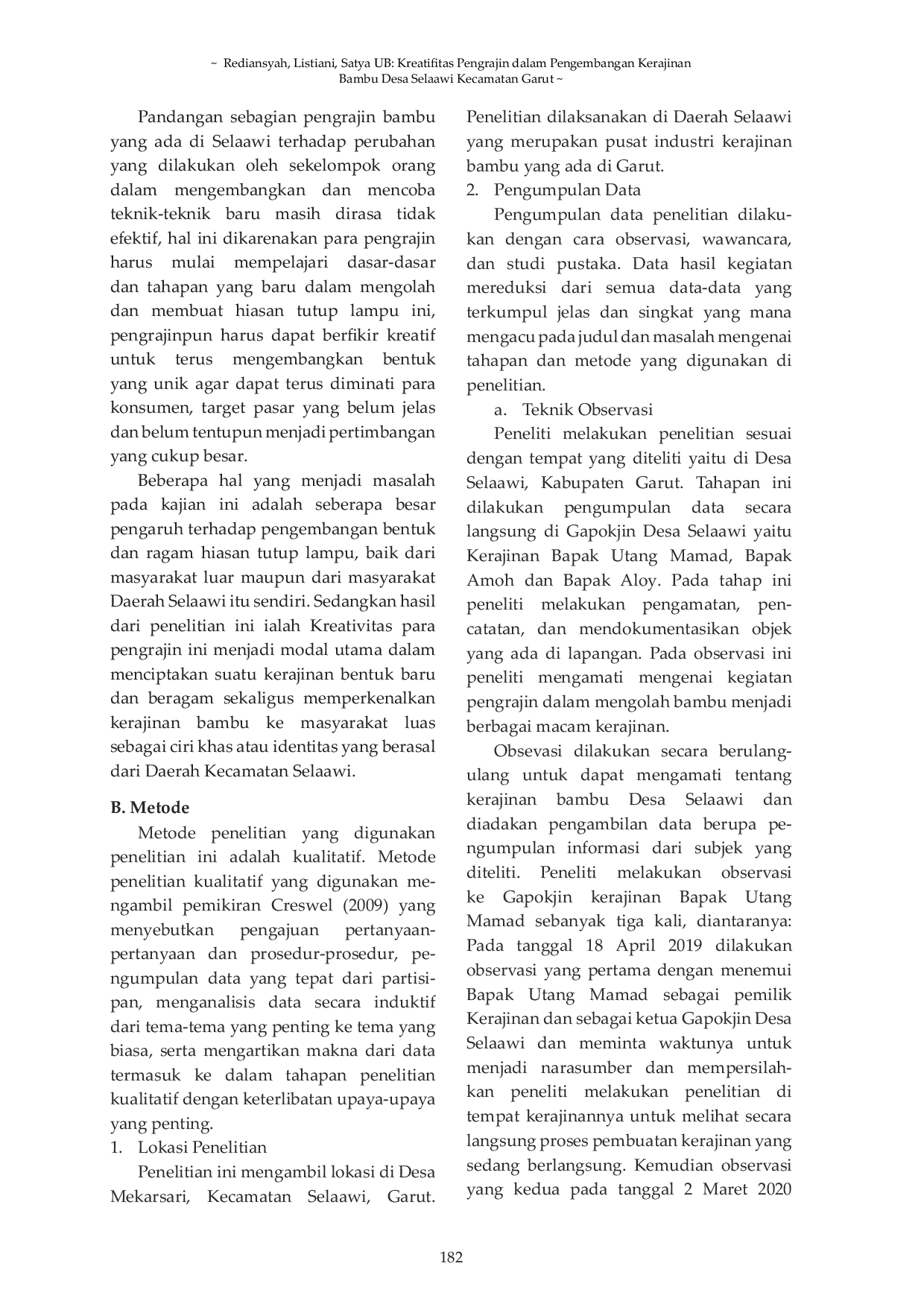 JURIS Kreatifitas Pengrajin Dalam Pengembangan Kerajinan Bambu Desa Selaawi Kecamatan Garut