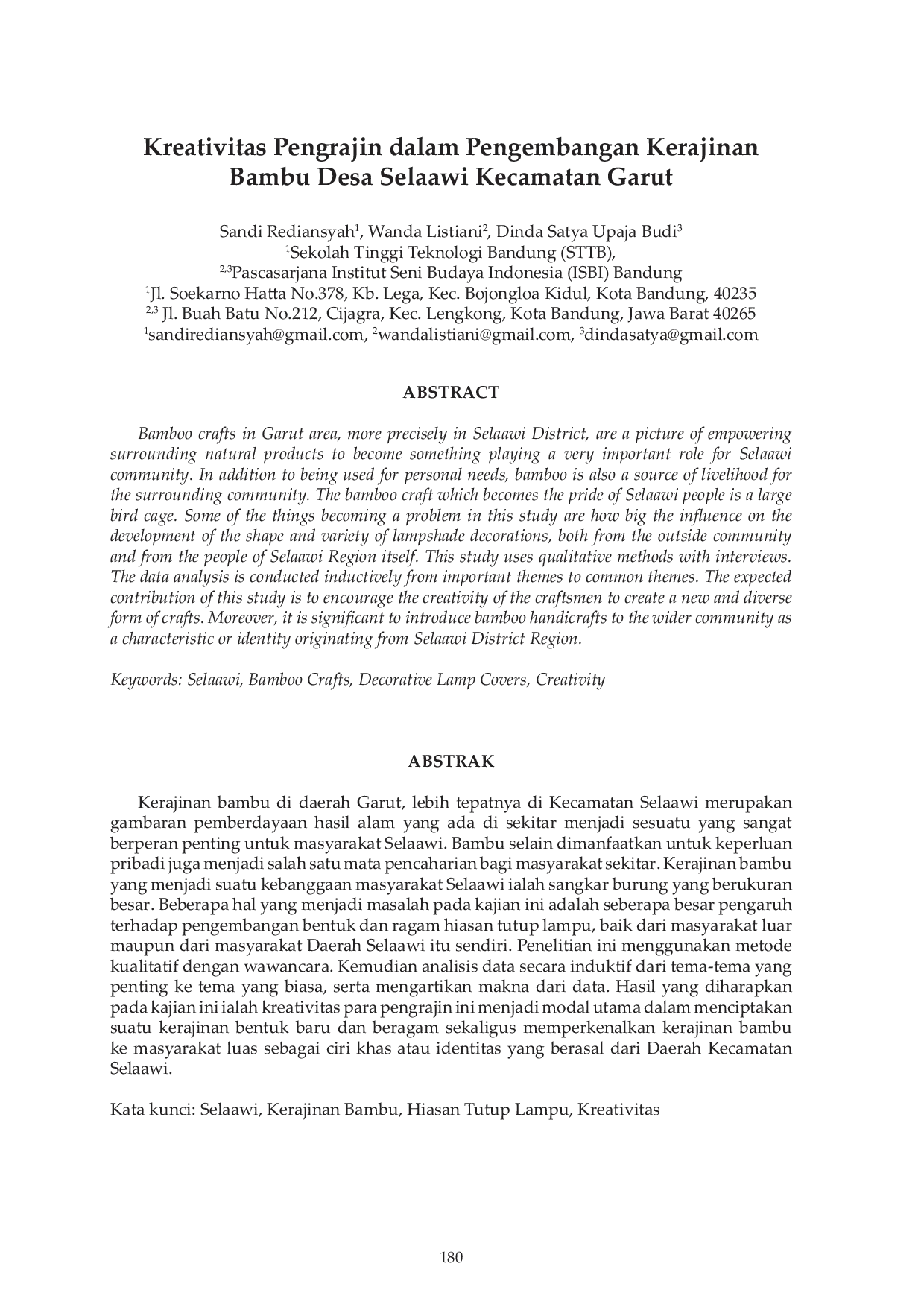 JURIS Kreatifitas Pengrajin Dalam Pengembangan Kerajinan Bambu Desa Selaawi Kecamatan Garut