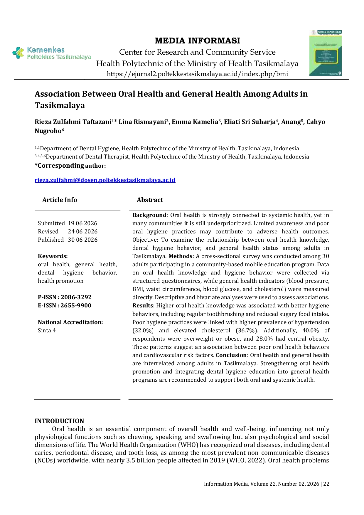 JURIS Association Between Oral Health and General Health Among Adults in Tasikmalaya