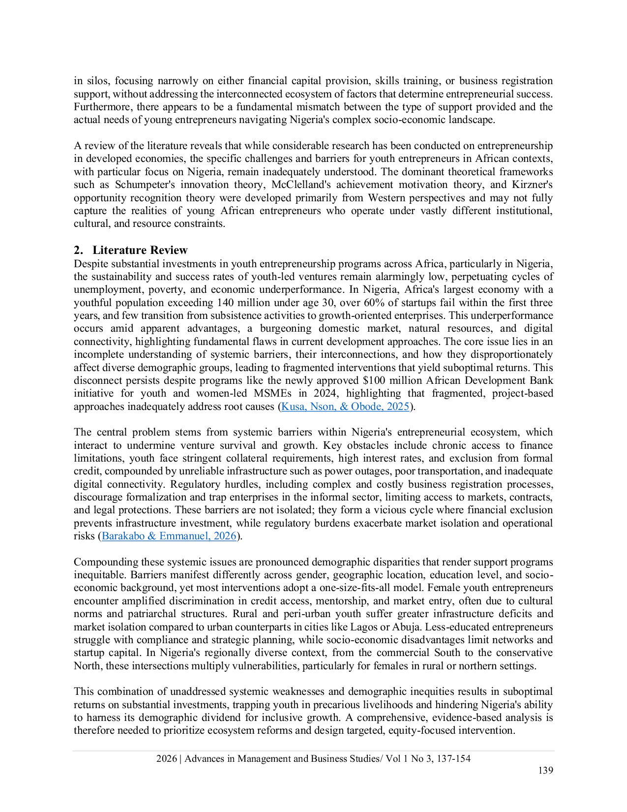 JURIS Systemic Barriers and Demographic Disparities in Youth Entrepreneurship Evidence from Nigeria