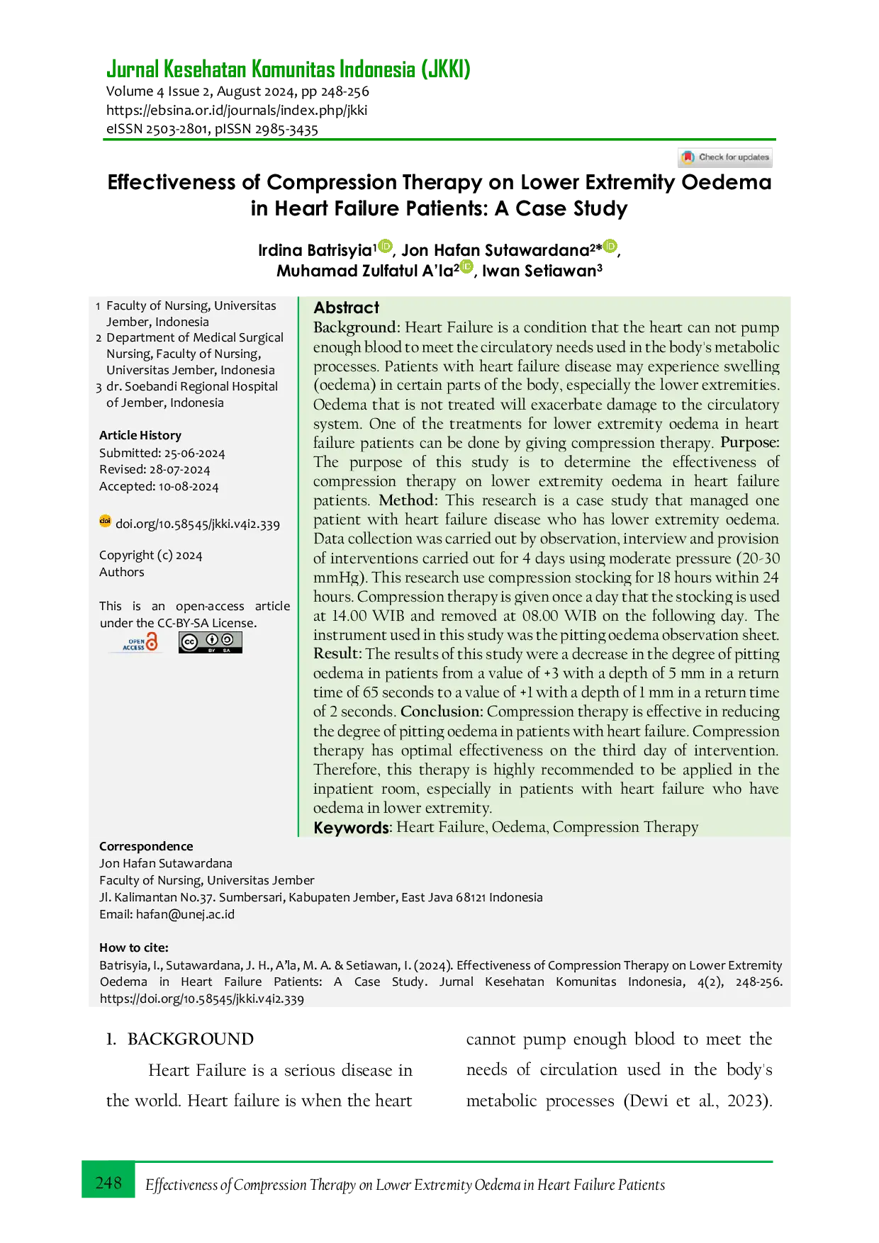 JURIS Effectiveness of Compression Therapy on Lower Extremity Oedema in Heart Failure Patients A Case Study