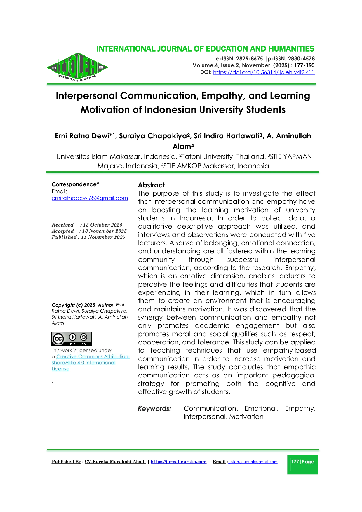 JURIS Interpersonal Communication Empathy and Learning Motivation of Indonesian University Students