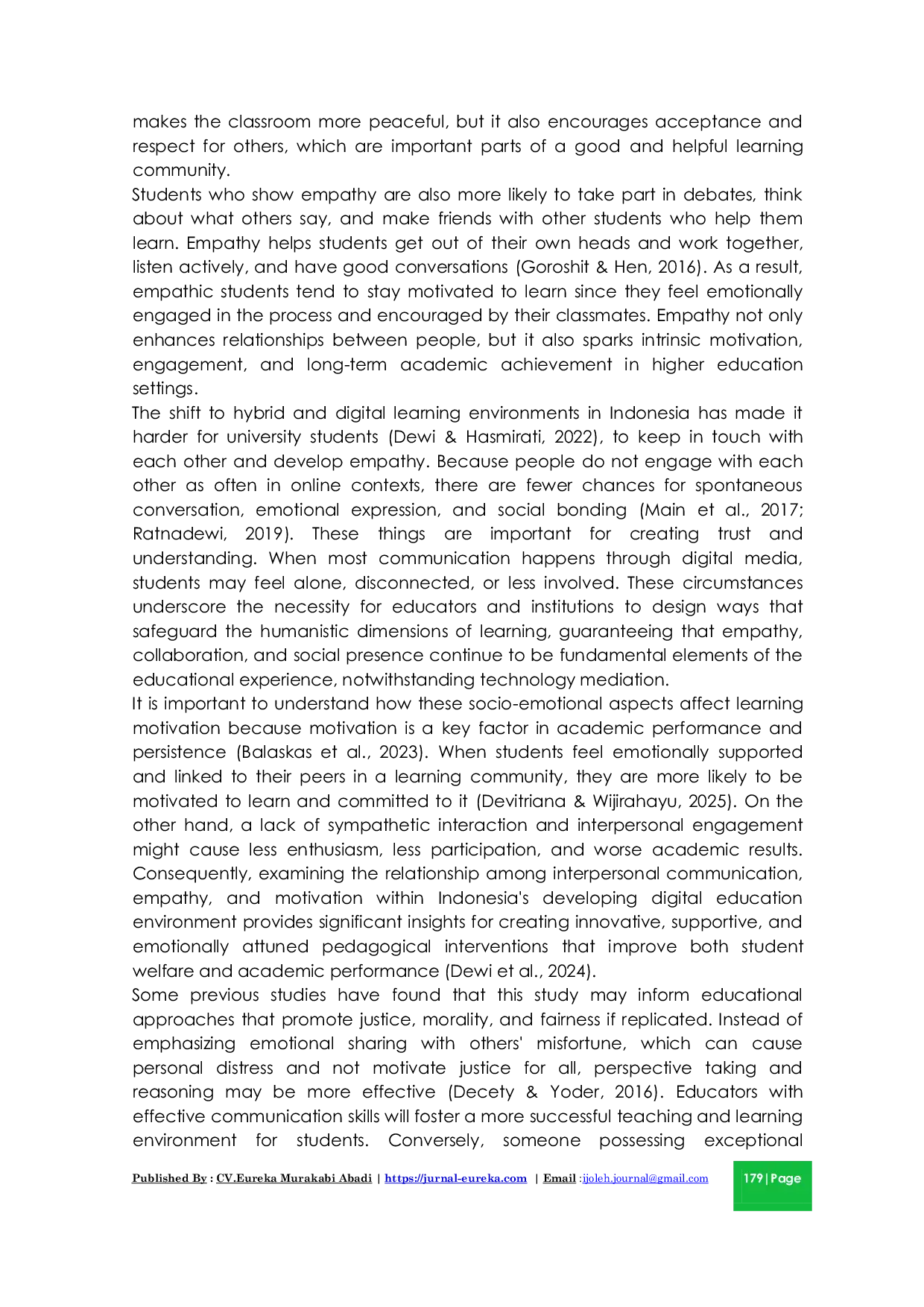 JURIS Interpersonal Communication Empathy and Learning Motivation of Indonesian University Students