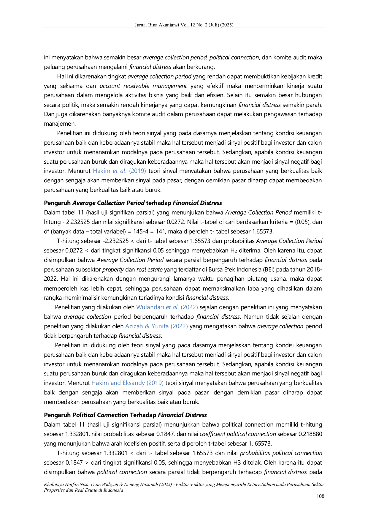 JURIS Faktor Penentu Financial Distress di Sektor Property dan Real Estate Studi Empiris BEI 2018 2020