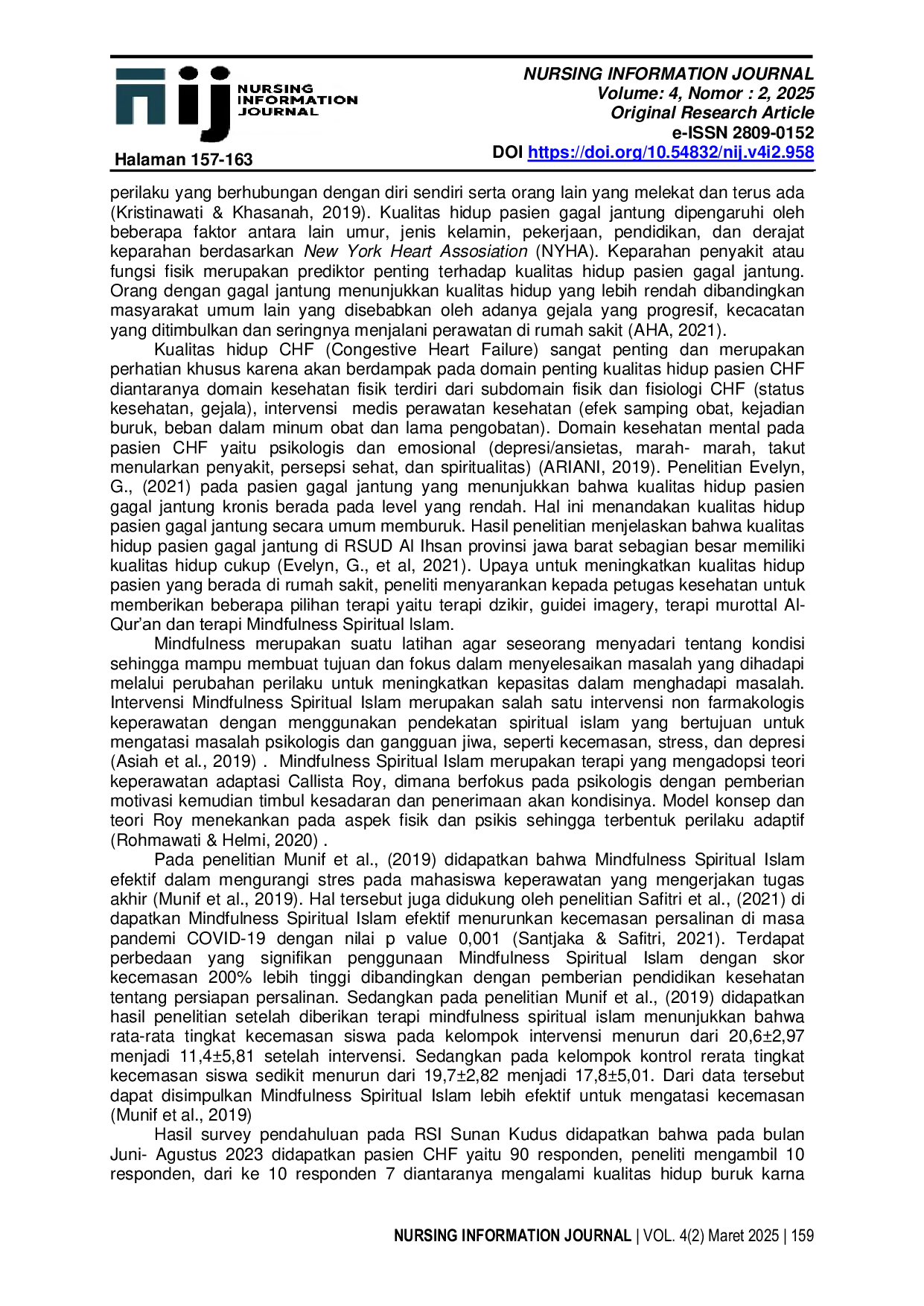 JURIS Pengaruh Terapi Mindfulness Spiritual Islam pada Kualitas Hidup Pasien CHF Congestive Heart Failure
