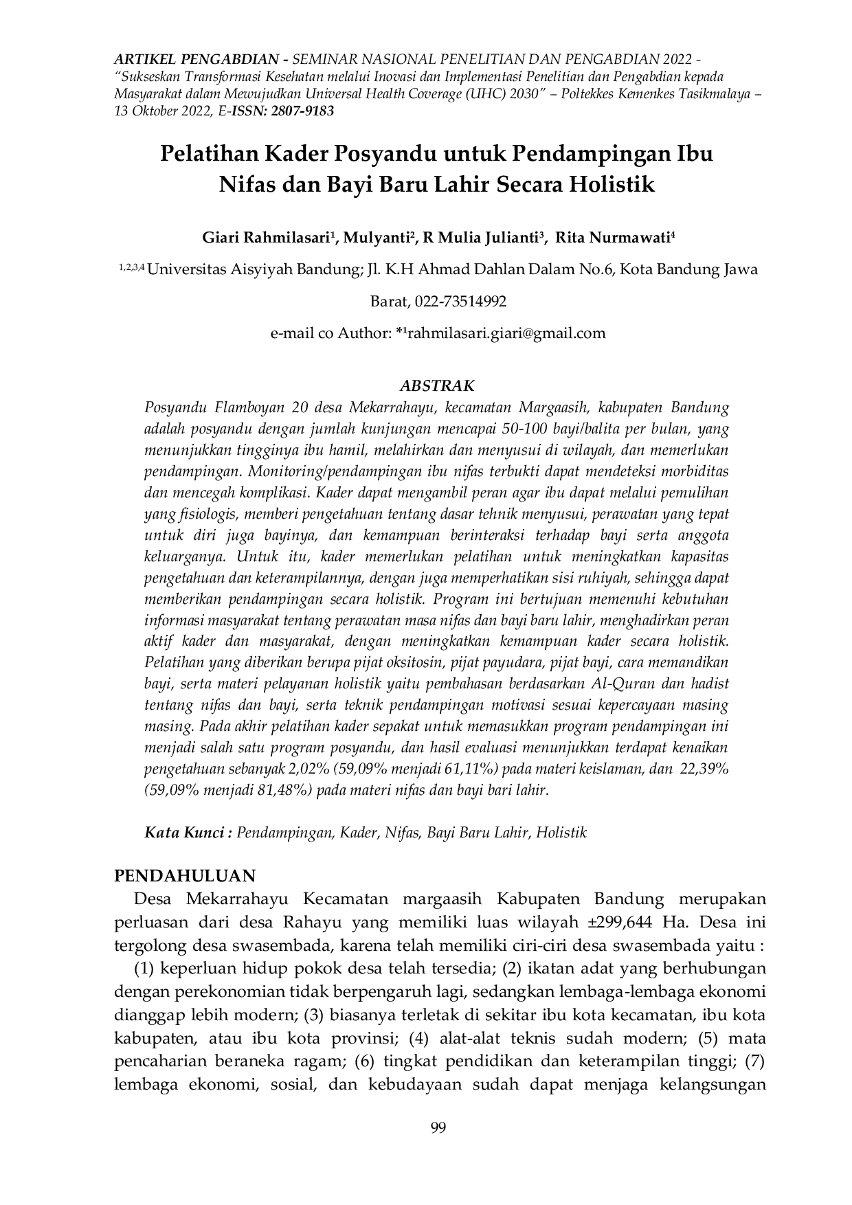 JURIS Pelatihan Kader Posyandu untuk Pendampingan Ibu Nifas dan Bayi Baru Lahir Secara Holistik