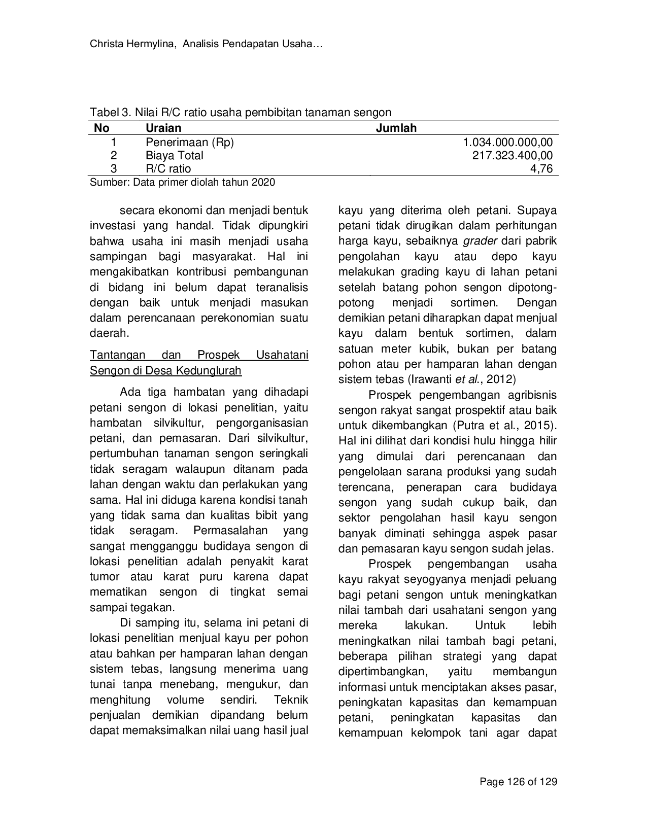 JURIS Analisis Pendapatan Usaha Pembibitan Sengon di Desa Kedunglurah Kecamatan Pogalan Kabupaten Trenggalek