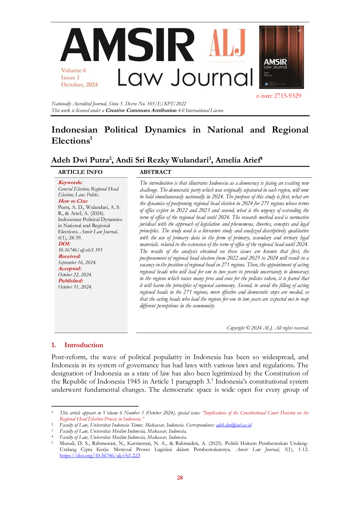 JURIS Indonesian Political Dynamics in National and Regional Elections