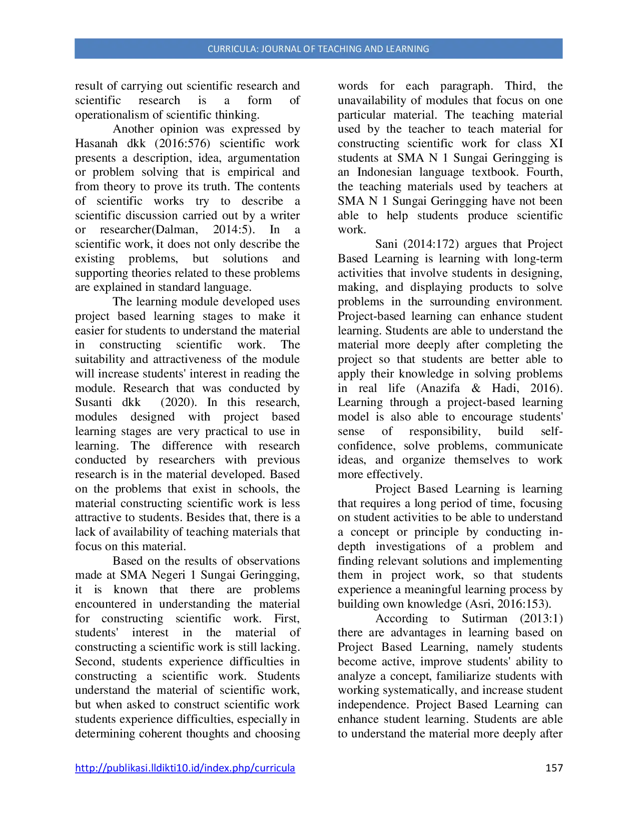 JURIS Investigating A Project Based Learning Module At Senior High School