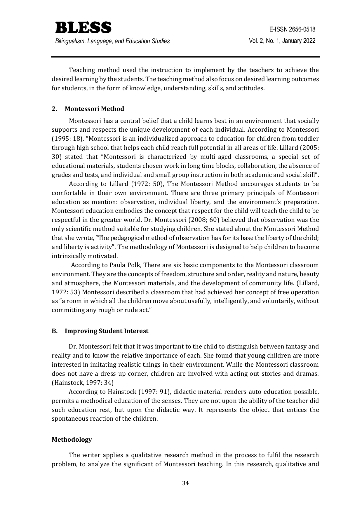 JURIS The Significance of Montessori Teaching Method in Improving Students Interest at Gifted Kids Montessori School in Pontianak