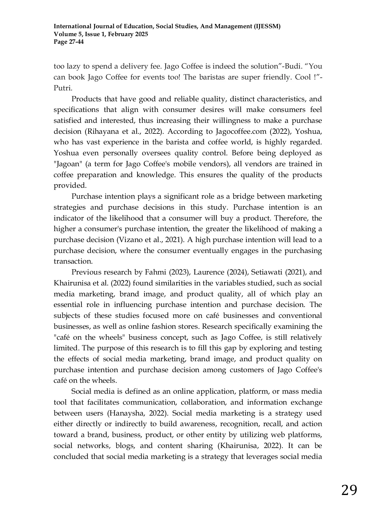 JURIS Evaluation of Consumer Purchase Decisions at Cafe on the Wheels What is the Role of Social Media Marketing Brand Image and Product Quality