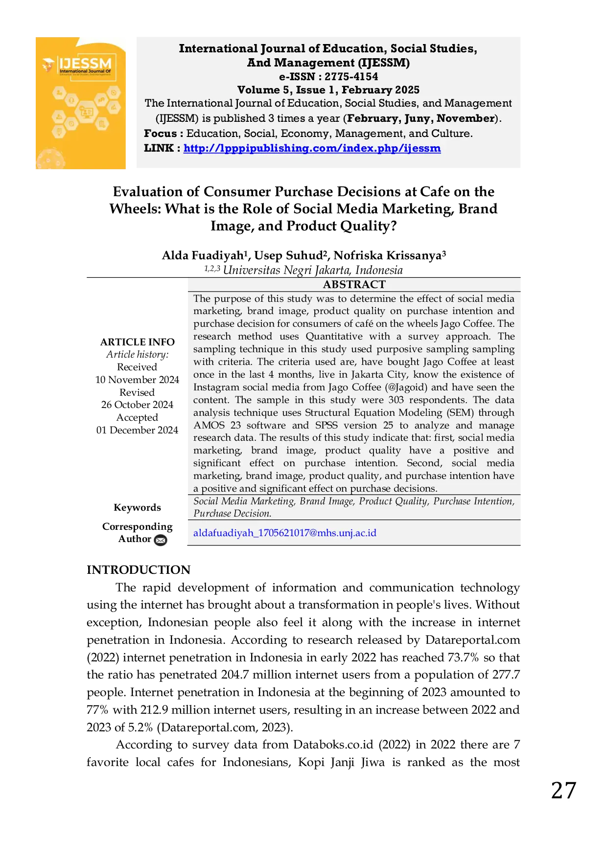 JURIS Evaluation of Consumer Purchase Decisions at Cafe on the Wheels What is the Role of Social Media Marketing Brand Image and Product Quality