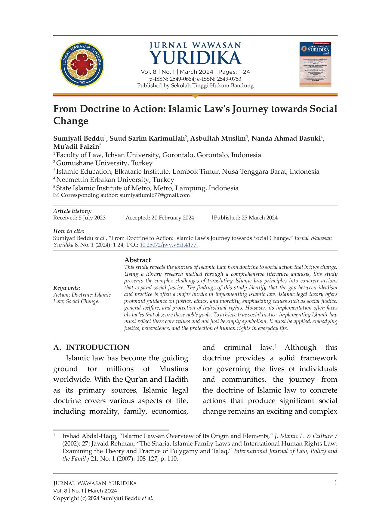 JURIS From Doctrine to Action Islamic Law s Journey towards Social Change