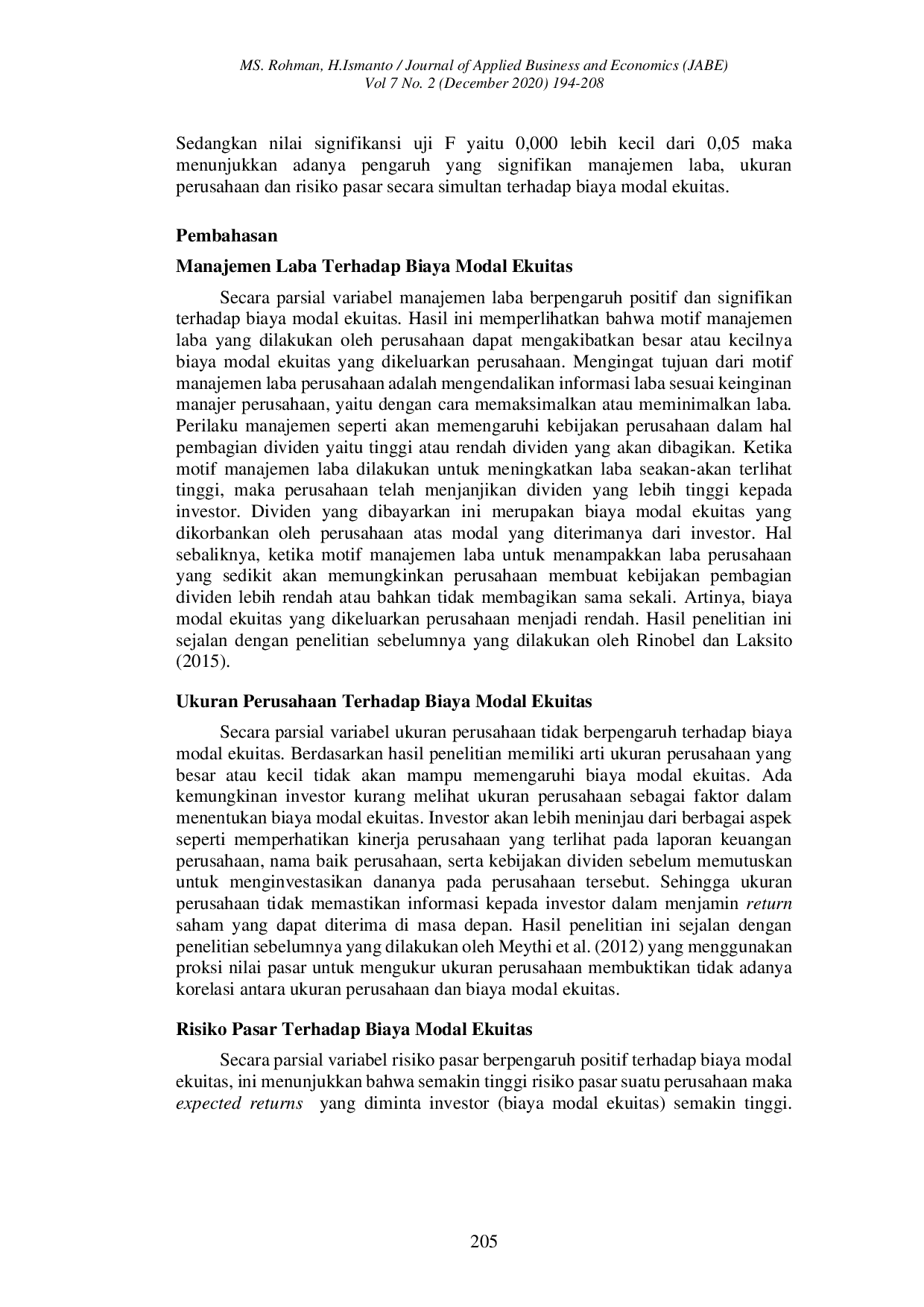 JURIS Determinan Biaya Modal Ekuitas Studi Empiris Pada Perusahaan Properti Real Estate Dan Konstruksi Bangunan