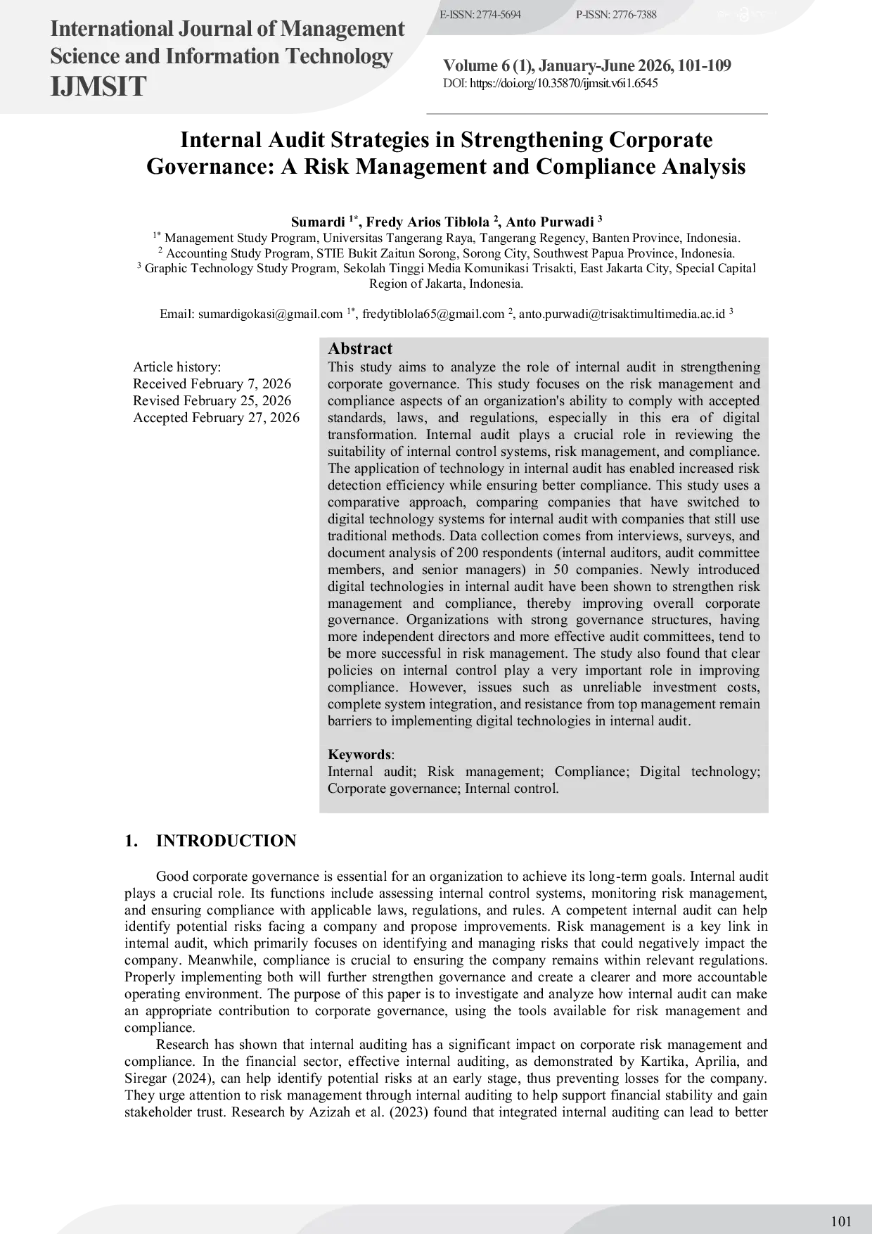 JURIS Internal Audit Strategies in Strengthening Corporate Governance A Risk Management and Compliance Analysis