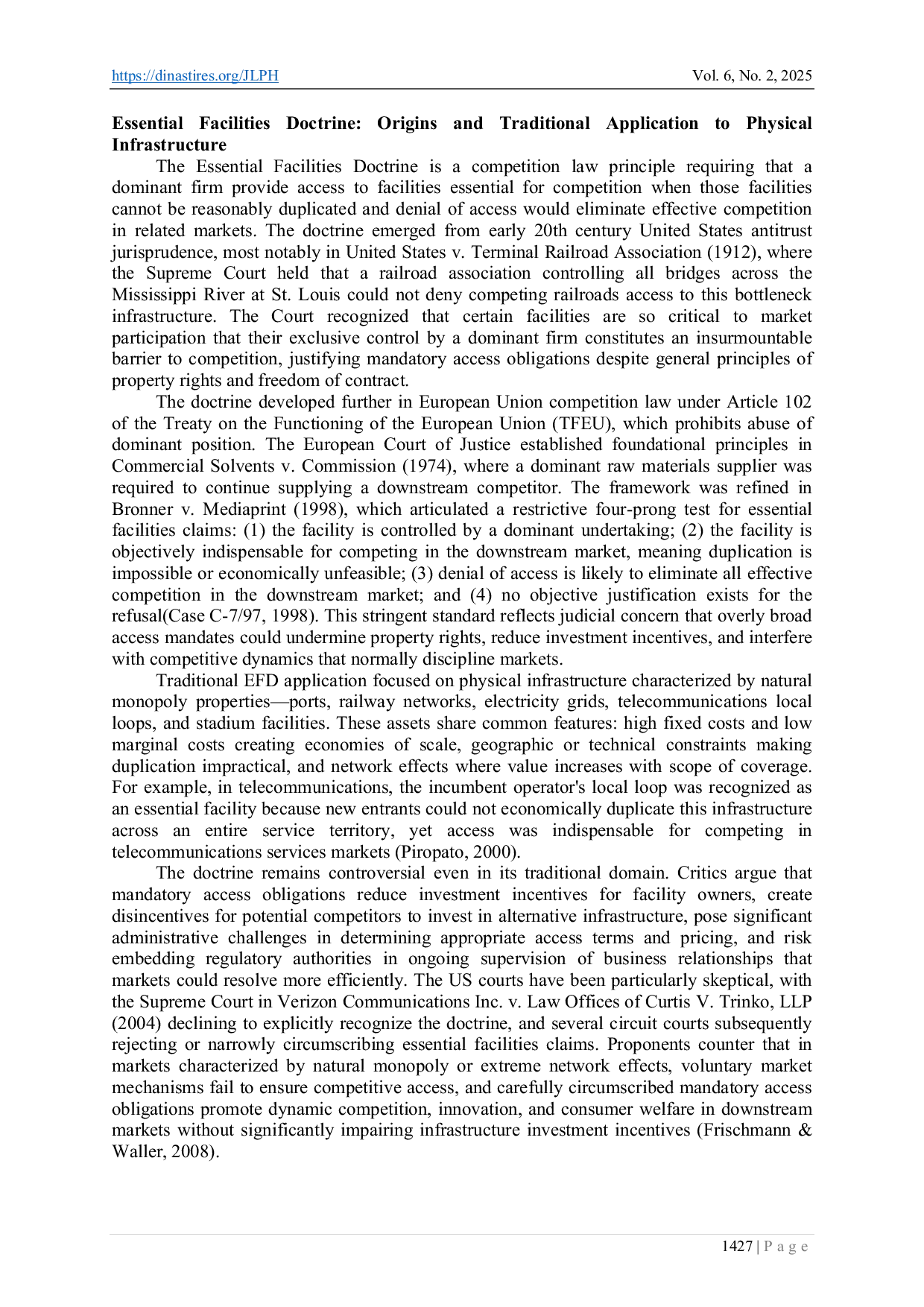 JURIS Application of Essential Facilities Doctrine to Data and Algorithm Access As An Enforcement Instrument for Article 25 of Law No 5 Of 1999 in The Digital Economy