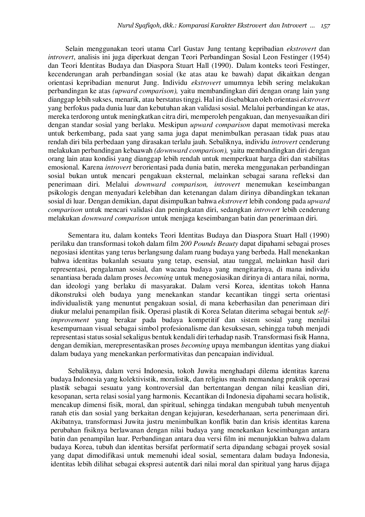 JURIS Komparasi Karakter Ekstrovert dan Introvert Tokoh Utama dalam Film 200 Pounds Beauty Versi Korea dan Indonesia Psikologi Analitik Carl Gustav Jung