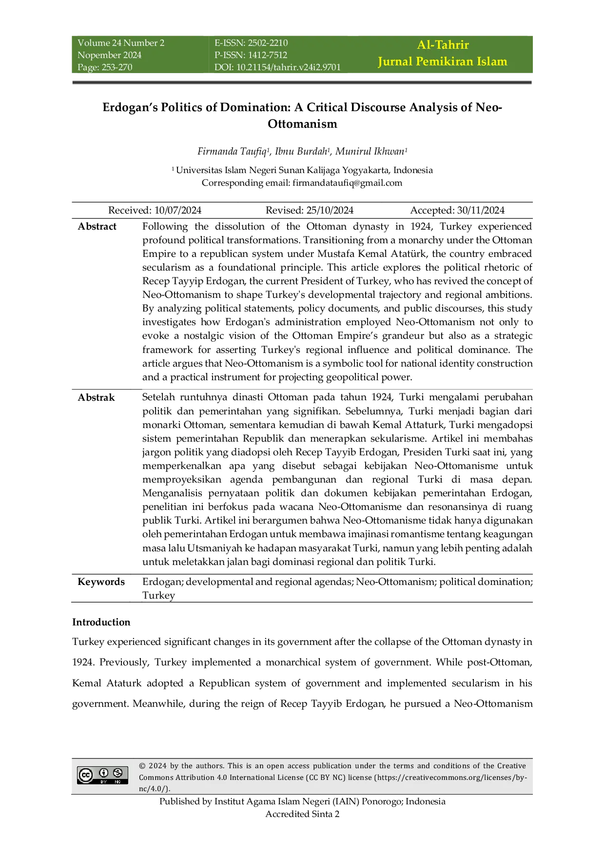 JURIS Erdogan s Politics of Domination A Critical Discourse Analysis of Neo Ottomanism