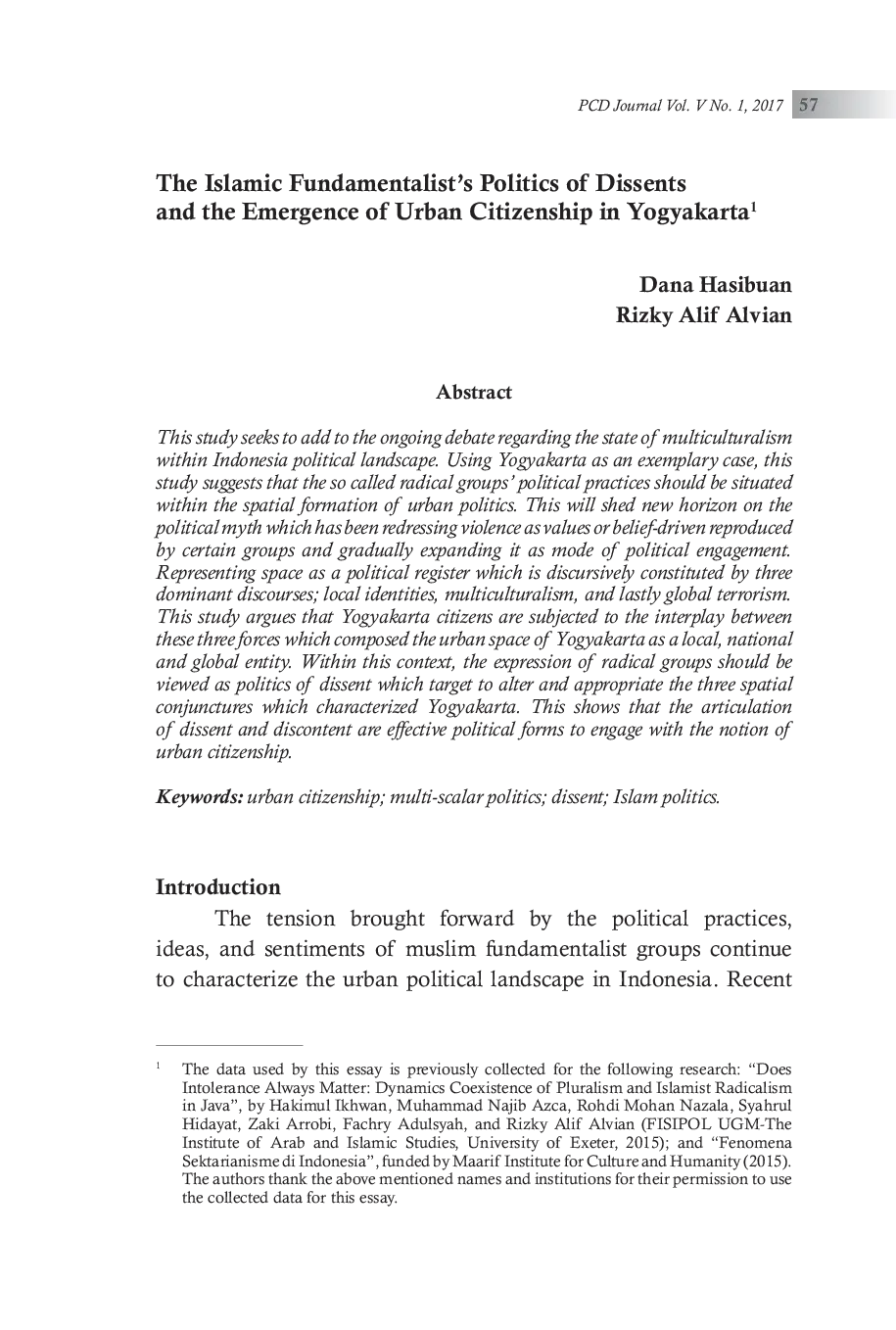 JURIS The Islamic Fundamentalist s Politics of Dissents and the Emergence of Urban Citizenship in Yogyakarta