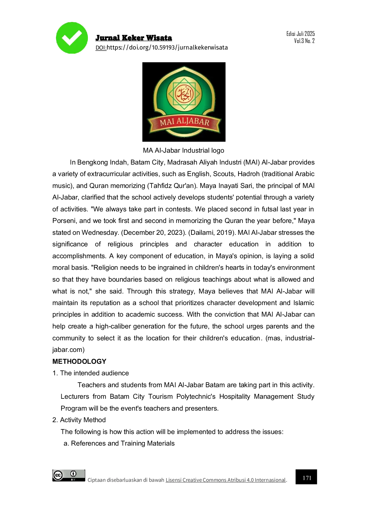 JURIS Management Training On Tourism Development For Students At The Industrial May Of Al Jabar Batam