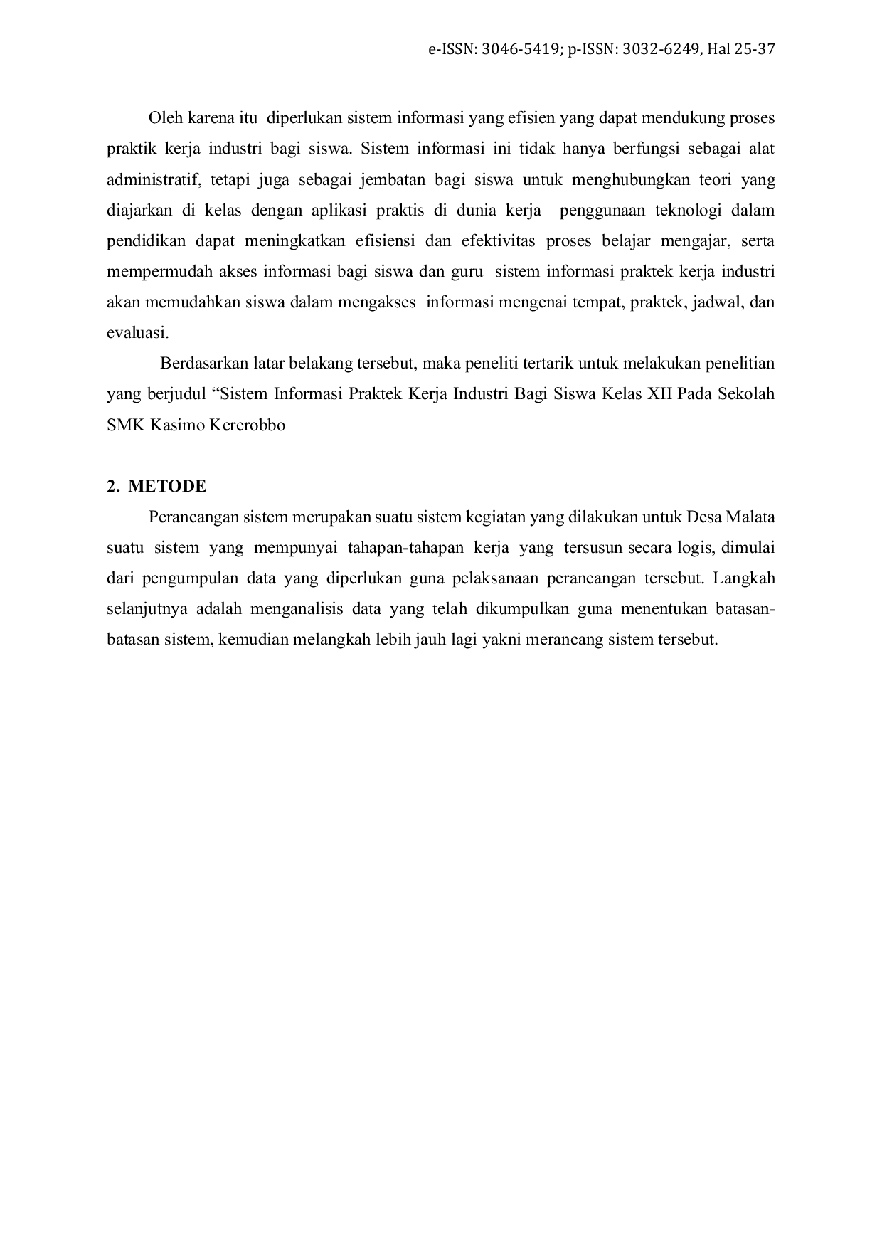 JURIS Sistem Informasi Praktek Kerja Industri bagi Siswa Kelas XII pada Sekolah SMK Kasimo Kererobbo