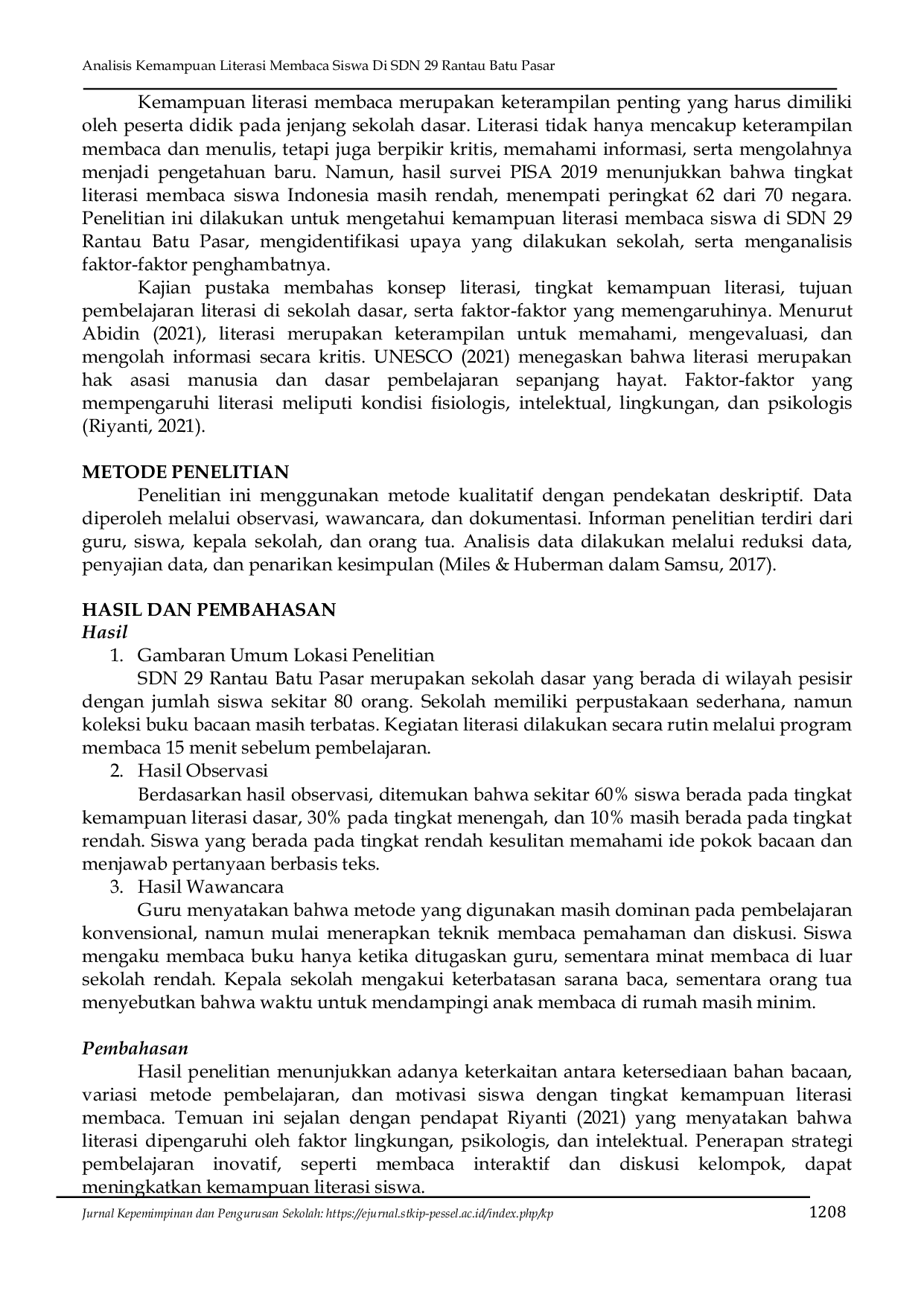 JURIS Analysis of Reading Literacy Skills of Students at SDN 29 Rantau Batu Pasar