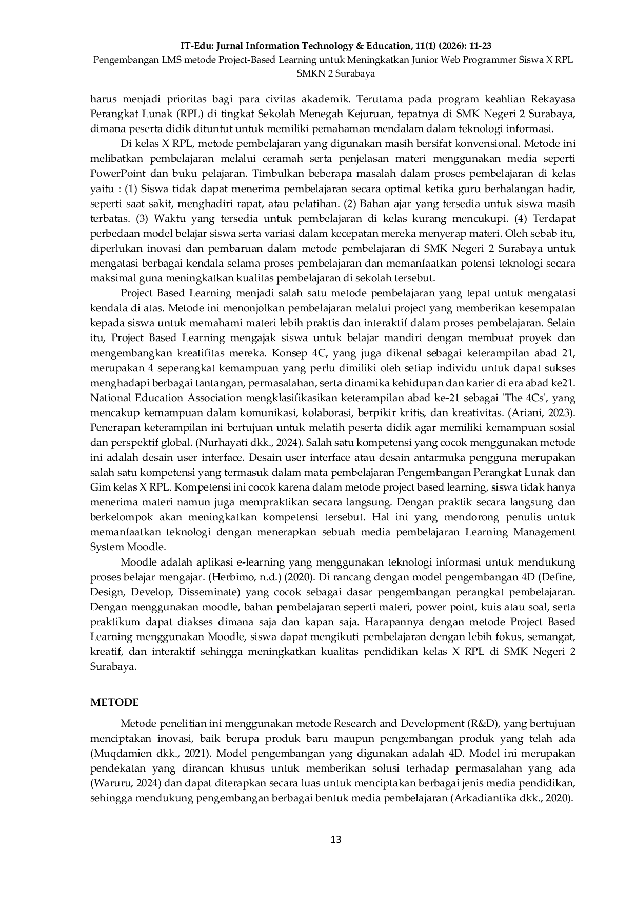 JURIS Pengembangan LMS metode Project Based Learning untuk Meningkatkan Junior Web Programmer Siswa X RPL SMKN 2 Surabaya
