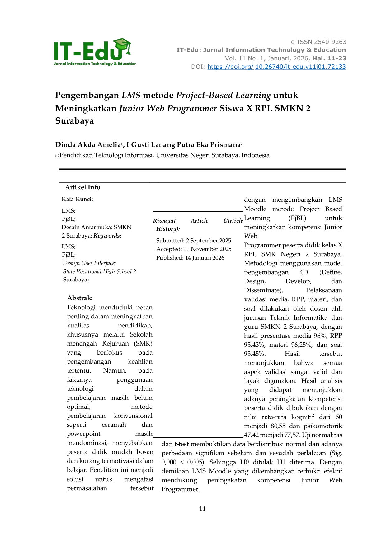 JURIS Pengembangan LMS metode Project Based Learning untuk Meningkatkan Junior Web Programmer Siswa X RPL SMKN 2 Surabaya