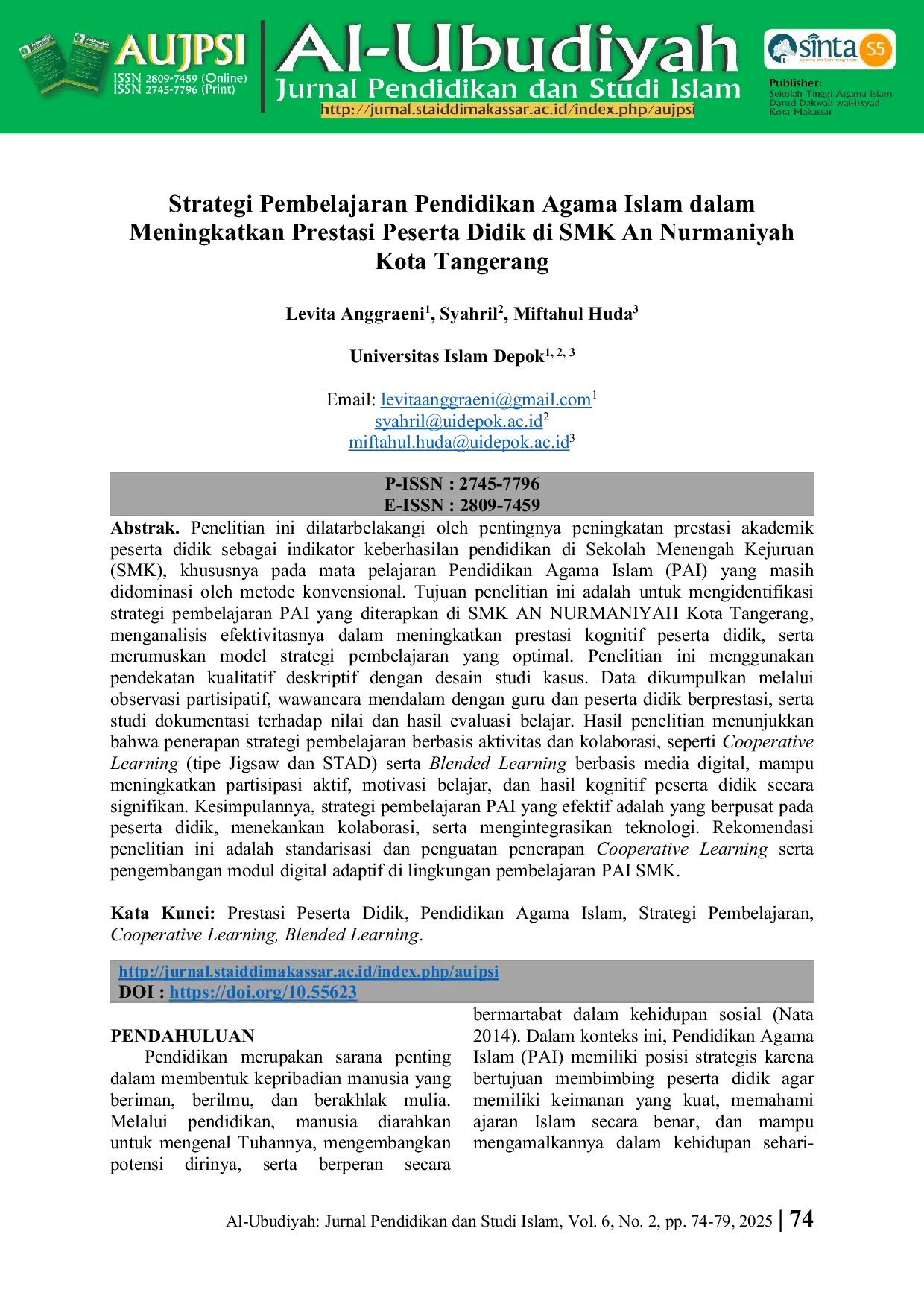 JURIS Strategi Pembelajaran Pendidikan Agama Islam dalam Meningkatkan Prestasi Peserta Didik di SMK An Nurmaniyah Kota Tangerang