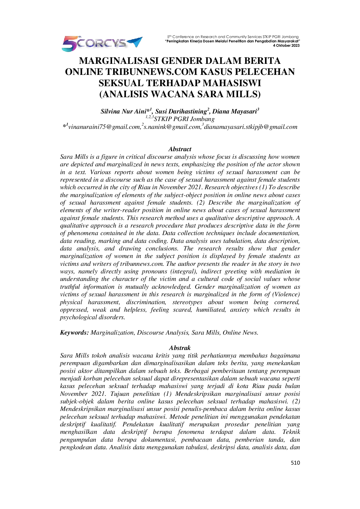 JURIS Marginalisasi Gender dalam Berita Online Tribunnews Kasus Pelecehan Seksual Terhadap Mahasiswi