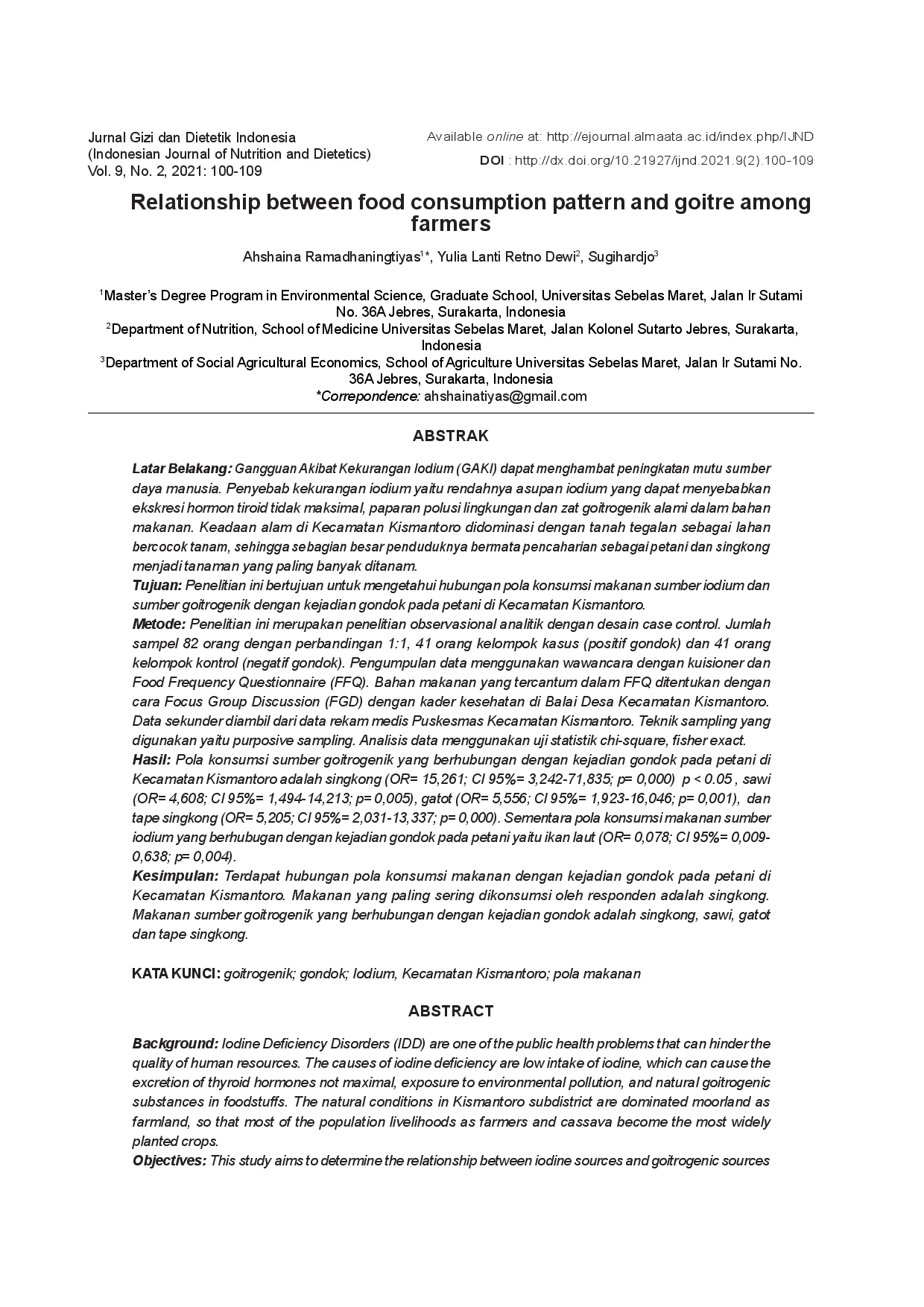 juris Relationship of food consumption pattern with goiter incidence in farmers
