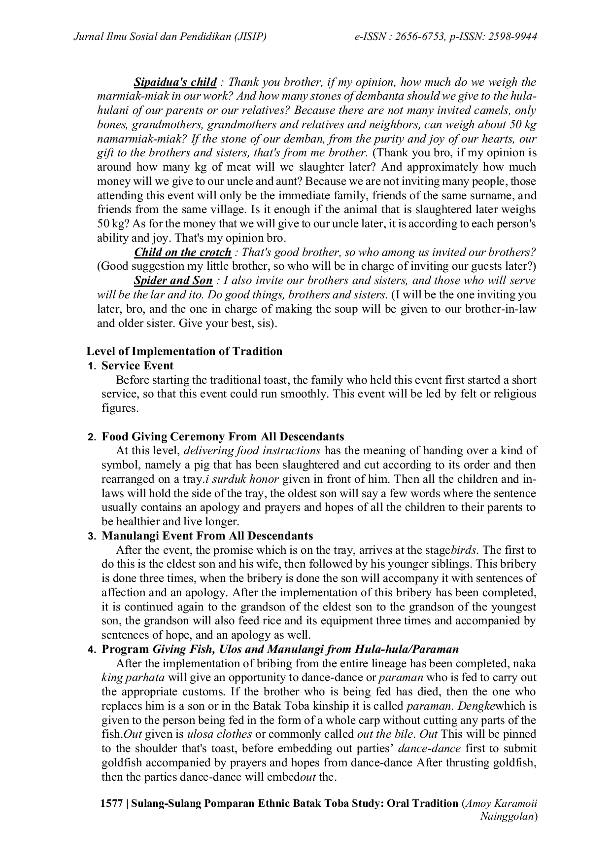 JURIS Sulang Sulang Pomparan Ethnic Batak Toba Study Oral Tradition