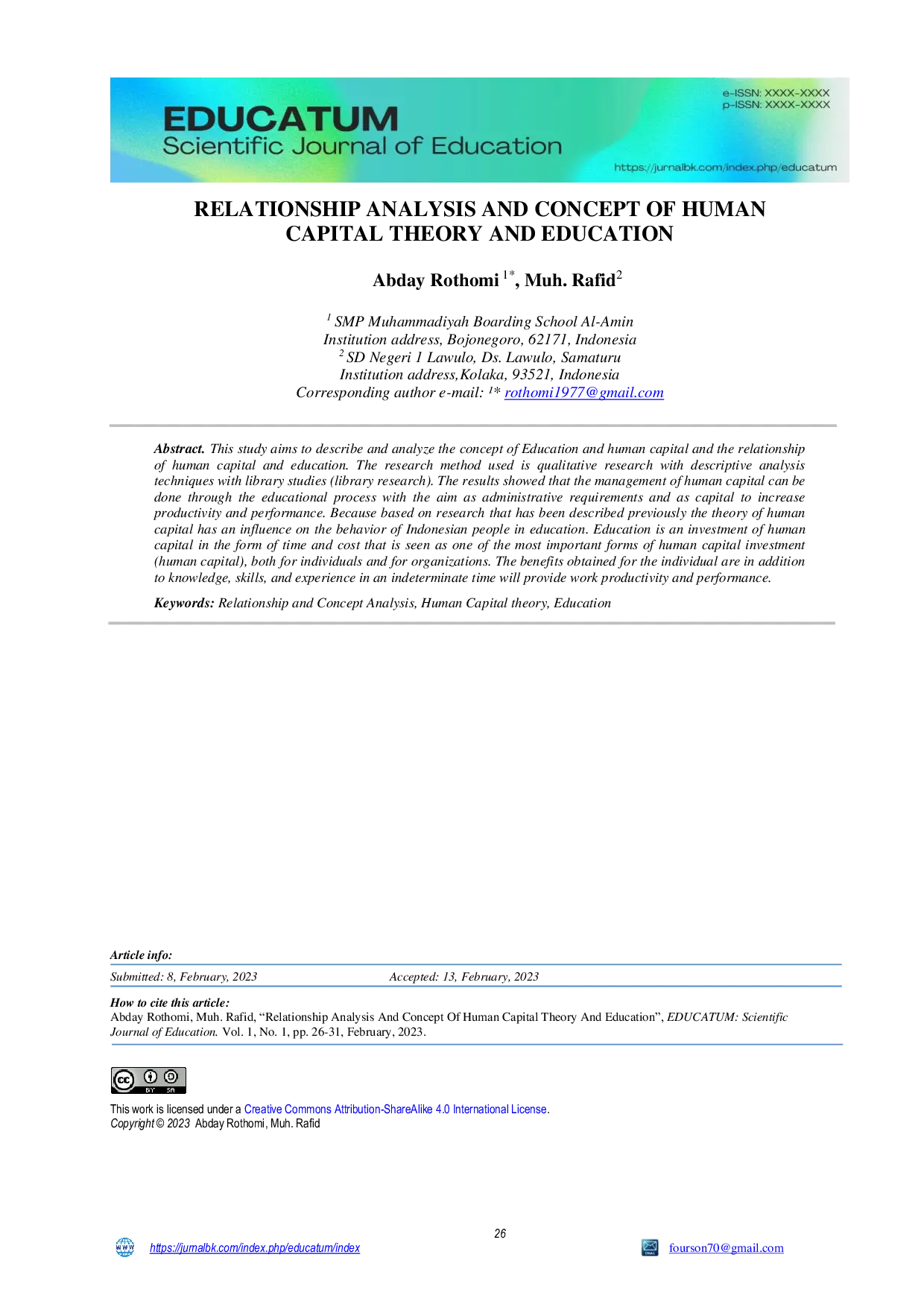 JURIS Relationship Analysis And Concept Of Human Capital Theory And Education