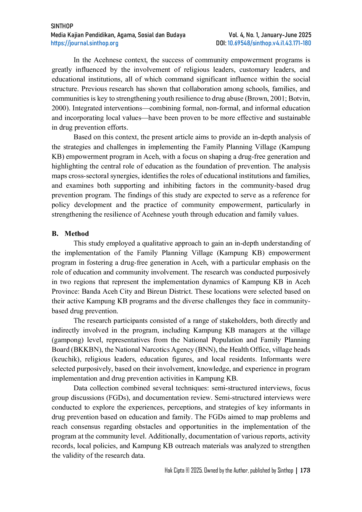 JURIS Synergizing Education Family and Community in Empowering Kampung KB for Drug Abuse Prevention Among Youth in Aceh