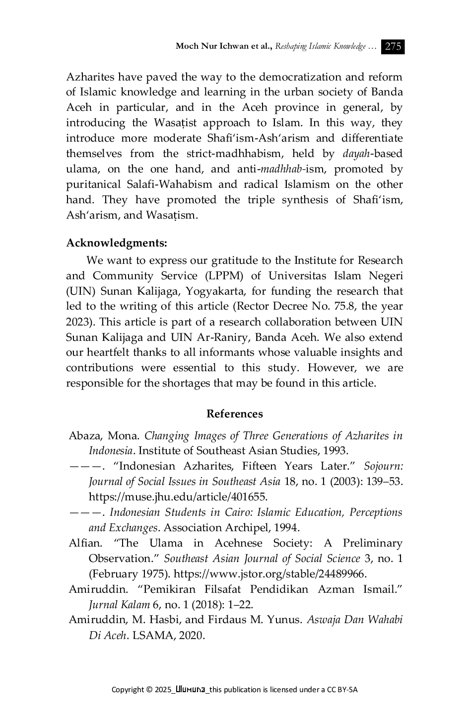 JURIS Reshaping Islamic Knowledge Advocating Wasaism The Azharites and the Transformation of Urban Religious Learning in Banda Aceh Indonesia